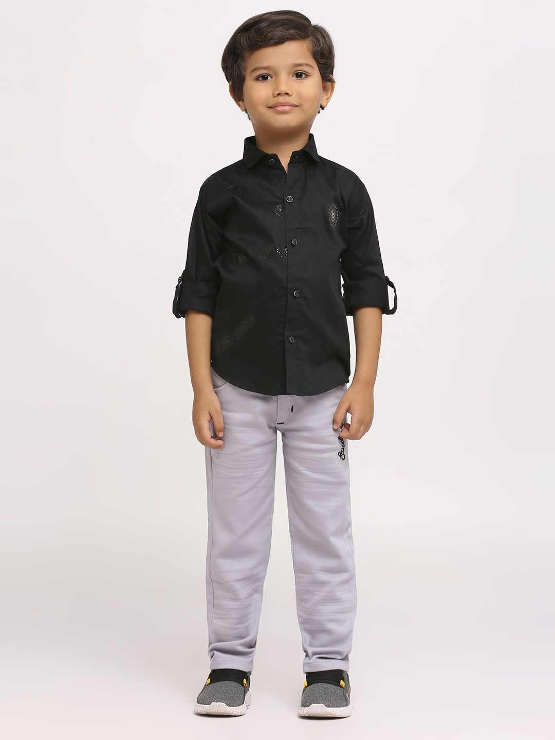 YK Boys Embellished Shirt Collar Neck Long Sleeves Cotton Blend Shirt With Trousers, Black
YK Boys Embellished Shirt Collar Neck Long Sleeves Cotton Blend Shirt With Trousers, Black