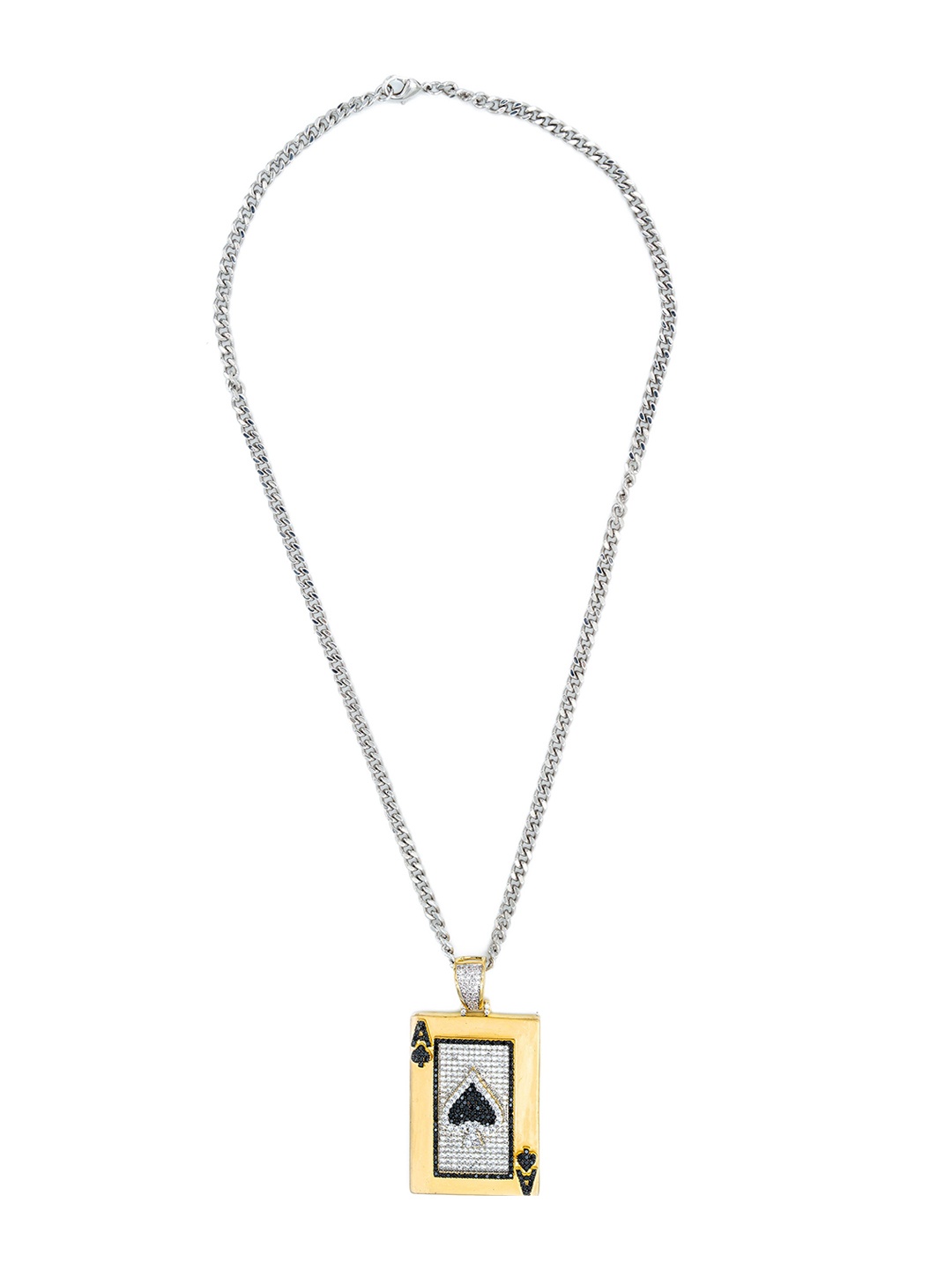 WRAPGAME INDIA Lucky Ace Of Spade Rhodium-Plated Cubic Zirconia Studded Pendant & Chain, Silver
WRAPGAME INDIA Lucky Ace Of Spade Rhodium-Plated Cubic Zirconia Studded Pendant & Chain, Silver