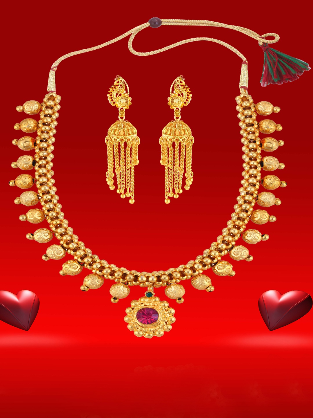 Heer Collection Gold Plated Artificial Stones Studded Thushi Choker Necklace With Earrings
Heer Collection Gold Plated Artificial Stones Studded Thushi Choker Necklace With Earrings