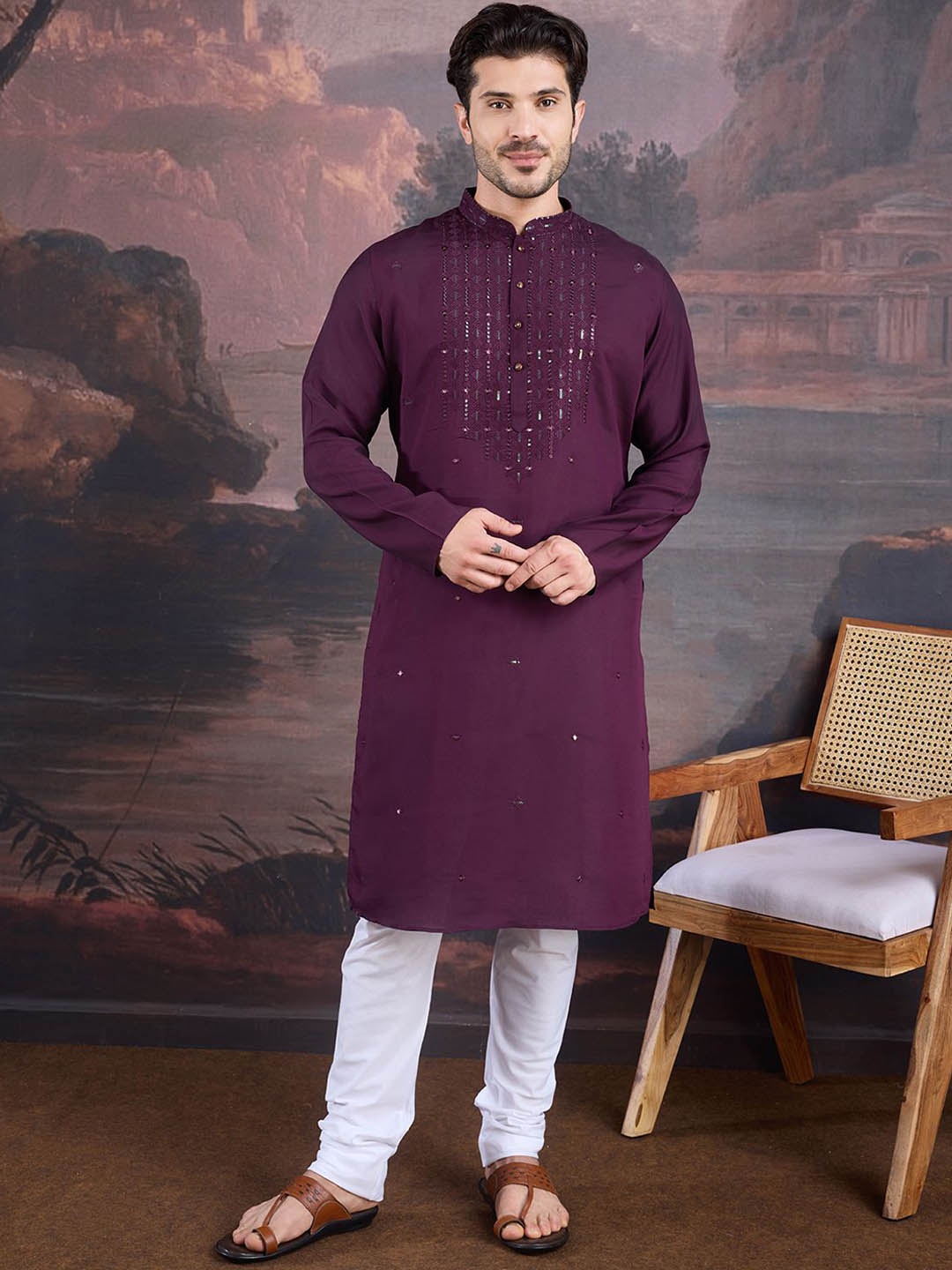 House of Pataudi Ethnic Motifs Embroidered Mandarin Collar Sequinned Straight Kurta, Purple
House of Pataudi Ethnic Motifs Embroidered Mandarin Collar Sequinned Straight Kurta, Purple