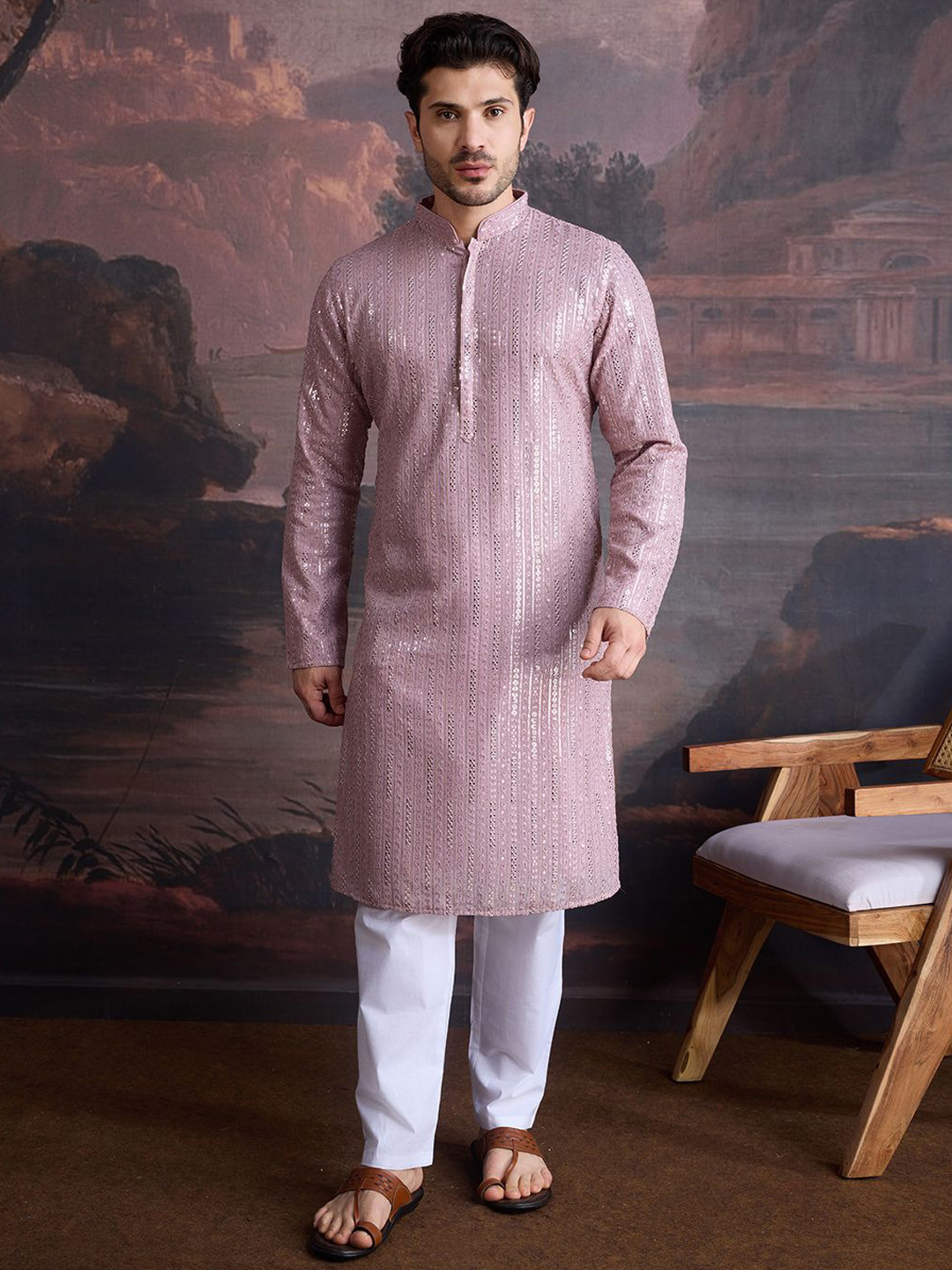 House of Pataudi Floral Embellished Mandarin Collar Chikankari Cotton Straight Kurta, Pink
House of Pataudi Floral Embellished Mandarin Collar Chikankari Cotton Straight Kurta, Pink