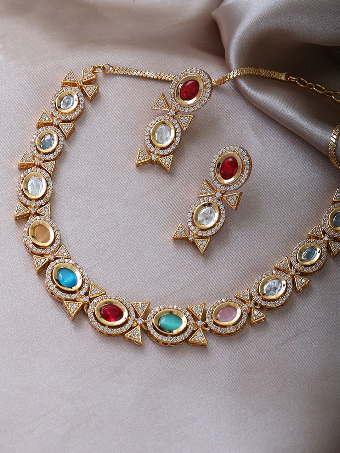 Adwitiya Collection Gold Plated American Diamond & Polki Kundan Studded Jewellery Set
Adwitiya Collection Gold Plated American Diamond & Polki Kundan Studded Jewellery Set