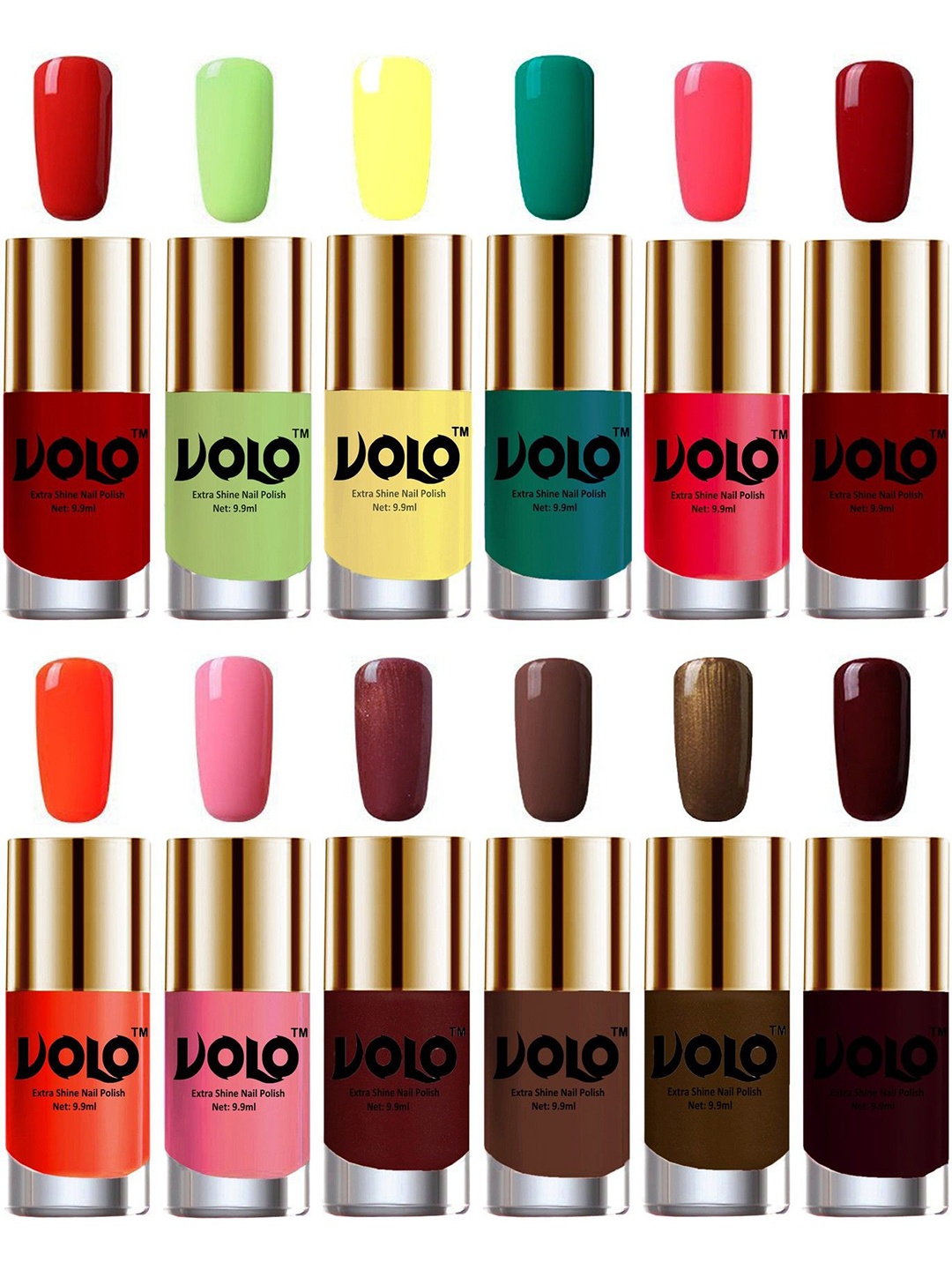VOLO Set Of 12 Extra Shine Vibrant Shades Combo Nail Polish- 9.9ml Each- Combo-No-307, Red
VOLO Set Of 12 Extra Shine Vibrant Shades Combo Nail Polish- 9.9ml Each- Combo-No-307, Red