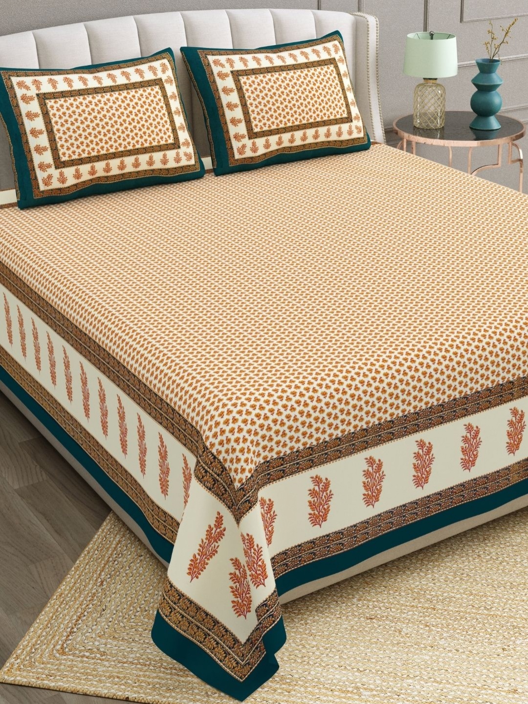The Craft Monk Beige & Gold-Toned Floral 240 TC Cotton King Bedsheet with 2 Pillow Covers
The Craft Monk Beige & Gold-Toned Floral 240 TC Cotton King Bedsheet with 2 Pillow Covers