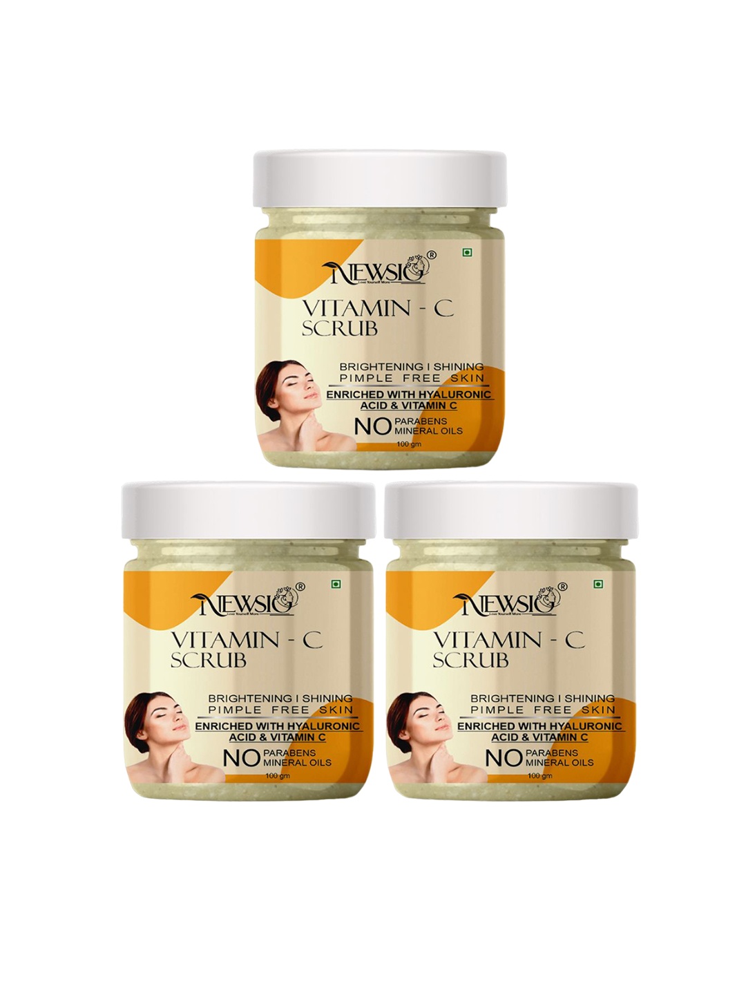 Newsio Set Of 3 Vitamin C Scrub For Brightening Skin With Hyaluronic Acid- 100 g Each, Yellow
Newsio Set Of 3 Vitamin C Scrub For Brightening Skin With Hyaluronic Acid- 100 g Each, Yellow