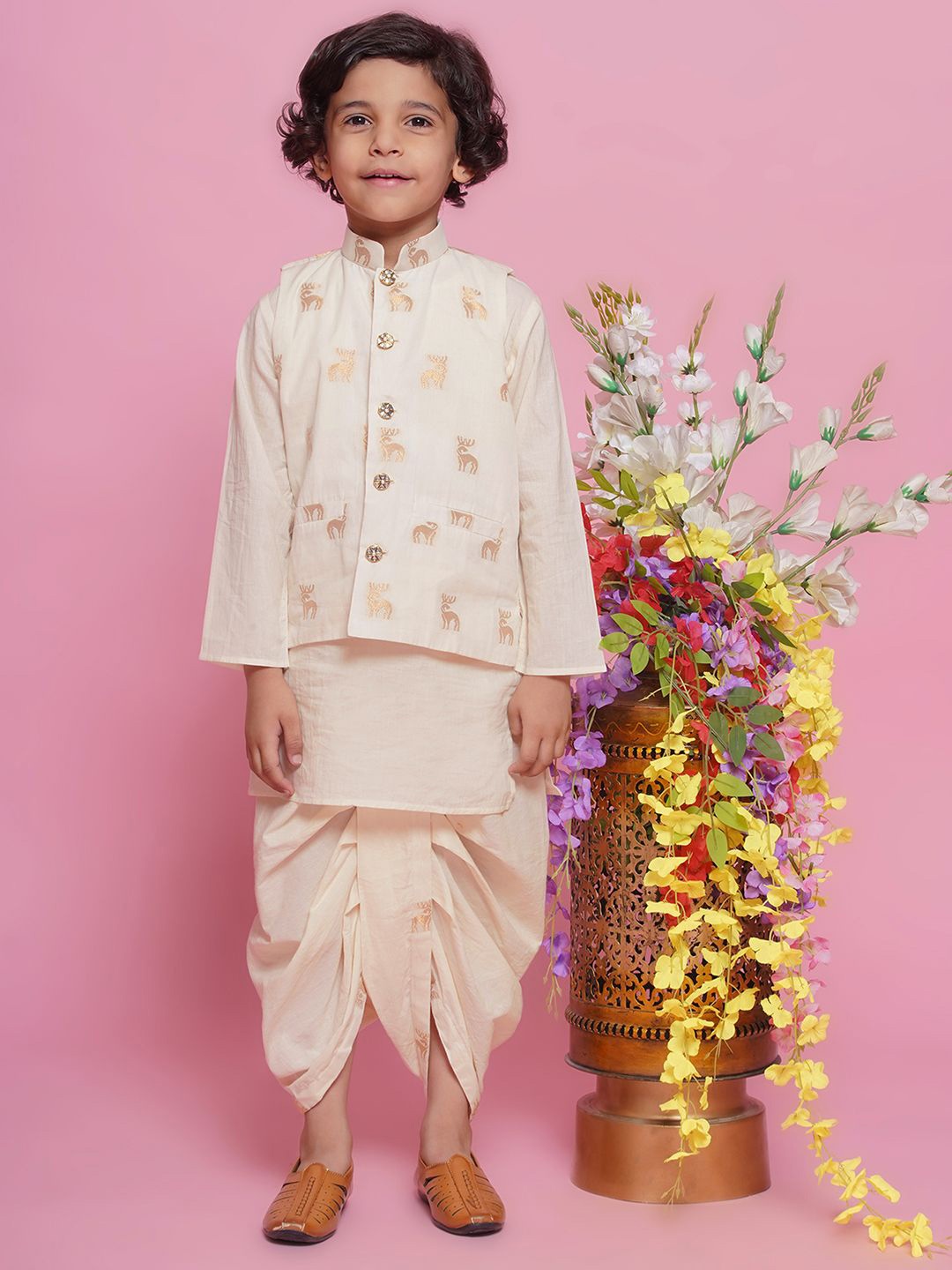 Little Bansi Boys Embroidered Pure Cotton Kurta with Dhoti Pant & Nehru Jacket, Cream
Little Bansi Boys Embroidered Pure Cotton Kurta with Dhoti Pant & Nehru Jacket, Cream
