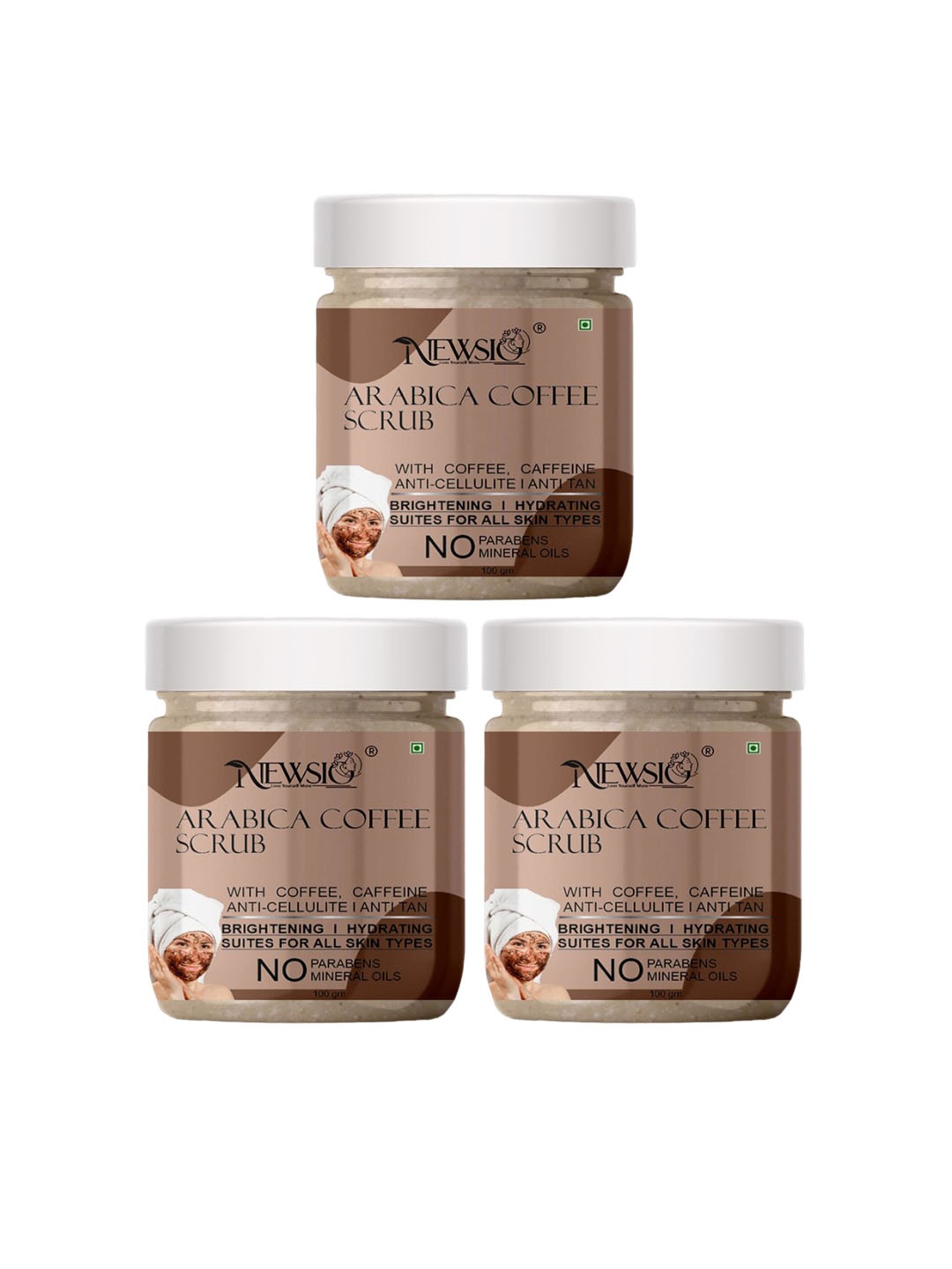 Newsio Set Of 3 Arabica Coffee Scrub For Brightening Skin With Caffeine-100 g Each, Brown
Newsio Set Of 3 Arabica Coffee Scrub For Brightening Skin With Caffeine-100 g Each, Brown