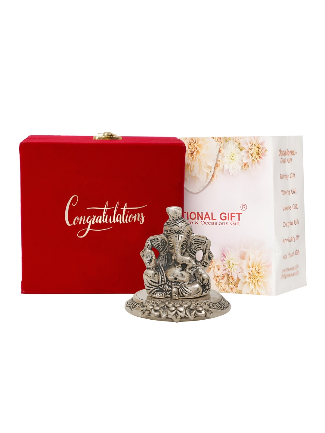 INTERNATIONAL GIFT Silver-Toned Pagdi Ganesh Idol With Congratulations Tag & Velvet Box
INTERNATIONAL GIFT Silver-Toned Pagdi Ganesh Idol With Congratulations Tag & Velvet Box