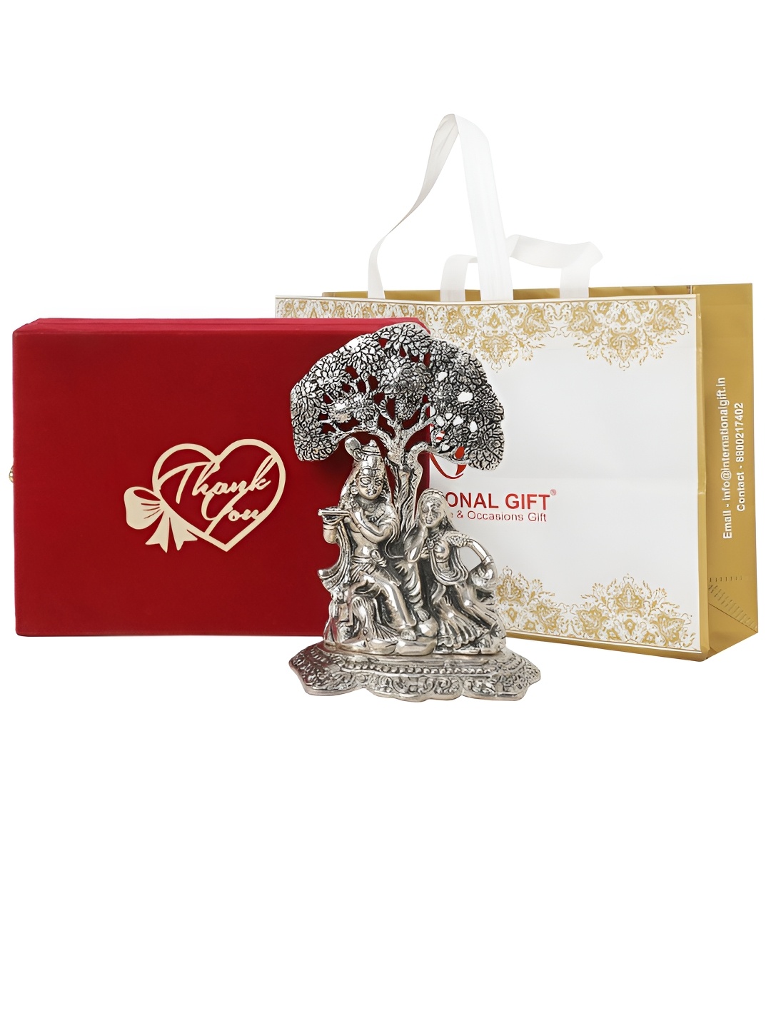 INTERNATIONAL GIFT Silver Toned Radha Krishna With Velvet Box Carry Bag & Thank You Tag
INTERNATIONAL GIFT Silver Toned Radha Krishna With Velvet Box Carry Bag & Thank You Tag