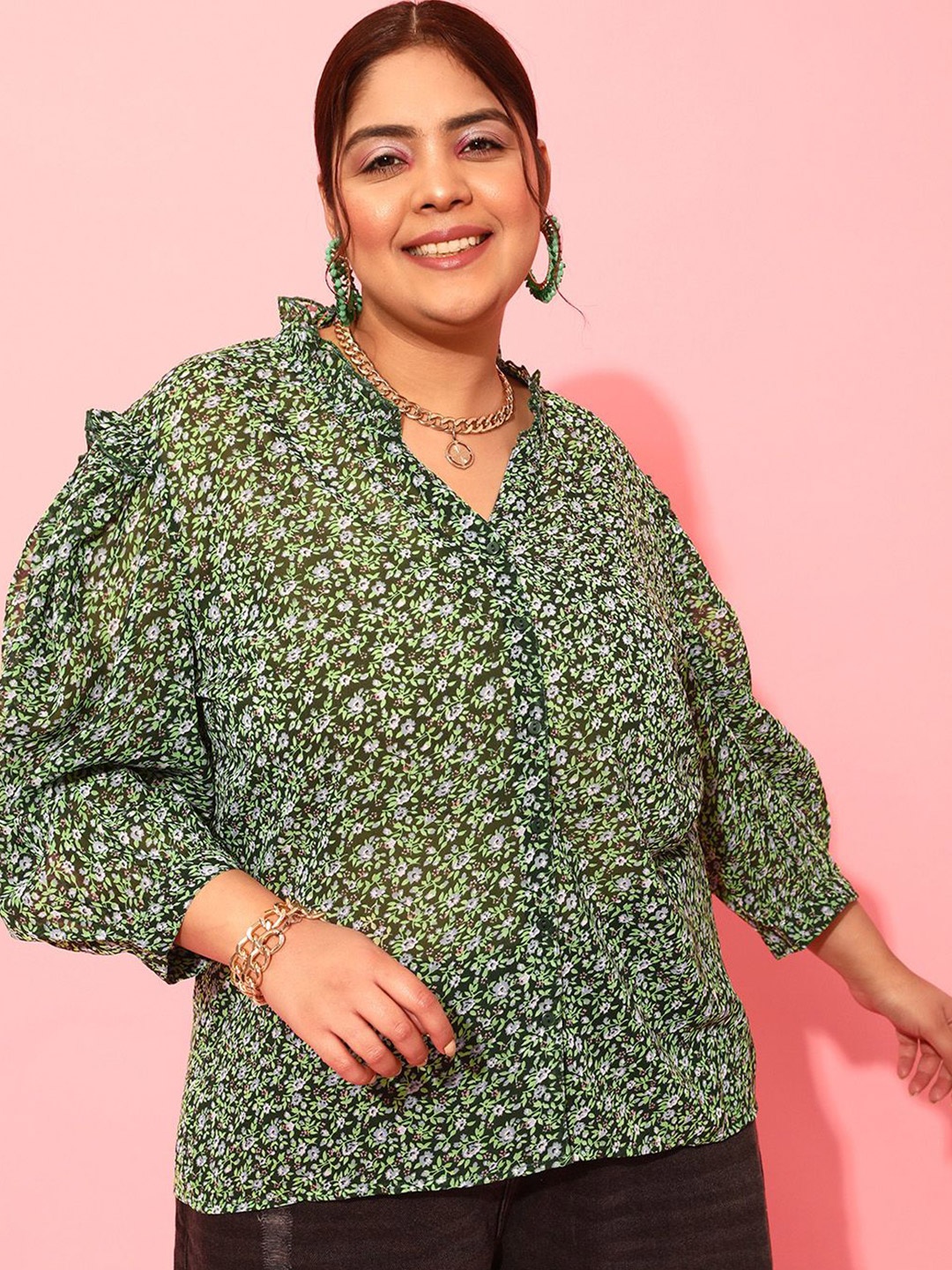 CURVY STREET WoMen Plus Size Comfort Mandarin Collar Floral Printed Casual Shirt, Green
CURVY STREET WoMen Plus Size Comfort Mandarin Collar Floral Printed Casual Shirt, Green