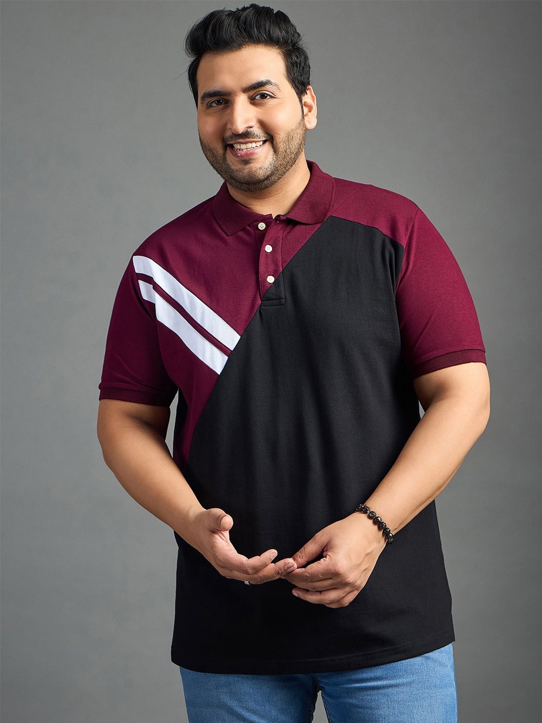 bigbanana Men Colourblocked Polo Collar Pure Cotton Bio Finish Plus Size T-shirt, Black
bigbanana Men Colourblocked Polo Collar Pure Cotton Bio Finish Plus Size T-shirt, Black