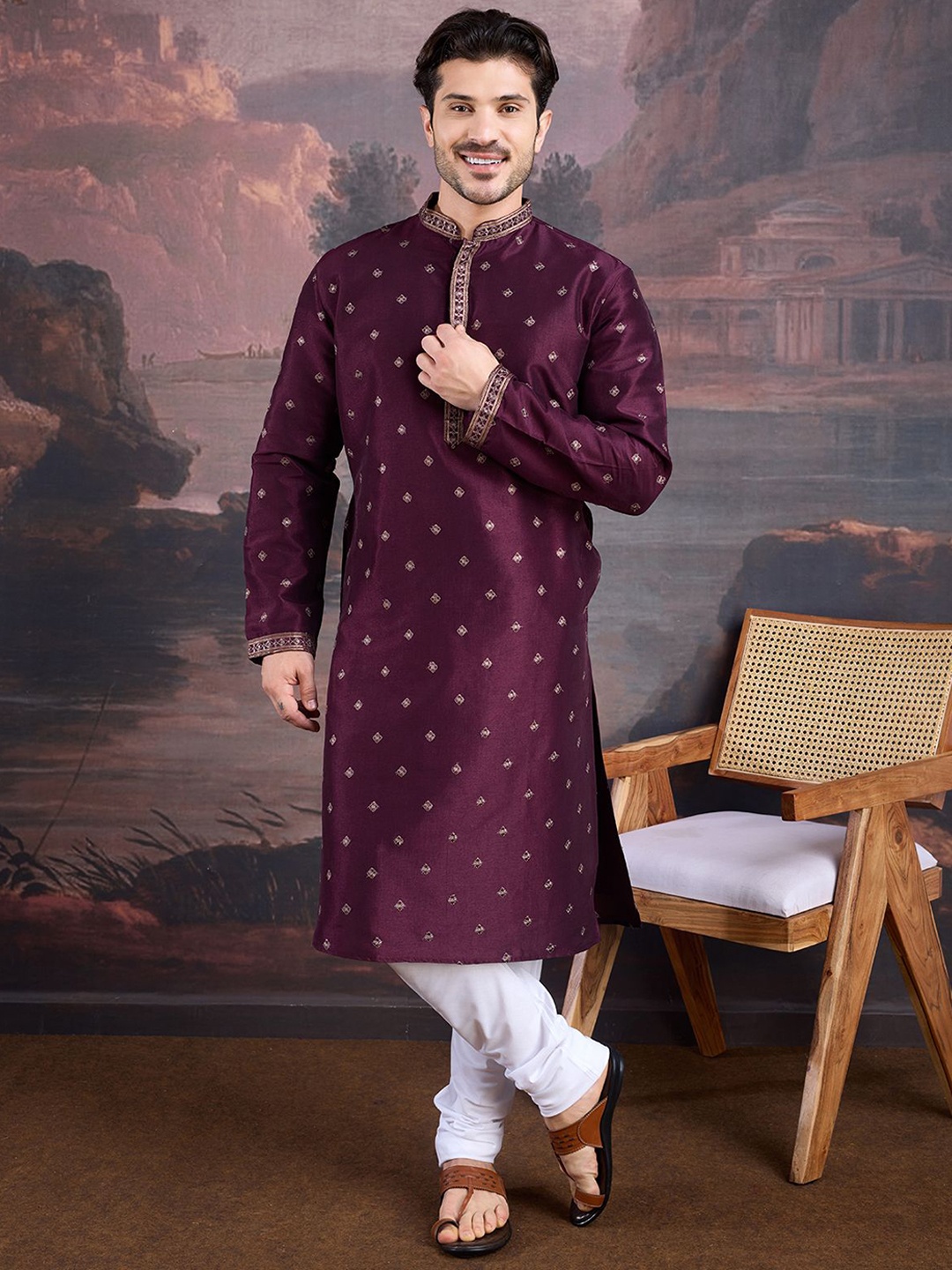 House of Pataudi Floral Embroidered Sequinned Mandarin Collar Straight Kurta, Purple
House of Pataudi Floral Embroidered Sequinned Mandarin Collar Straight Kurta, Purple