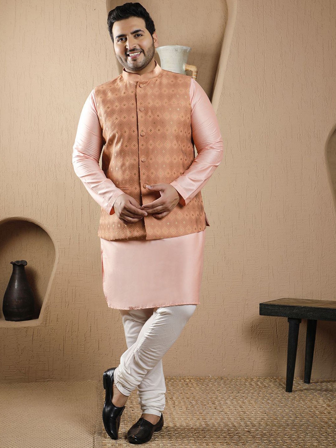 Sztori Plus Size Mandarin Collar Straight Kurta With Churidar & Nehru jacket, Copper
Sztori Plus Size Mandarin Collar Straight Kurta With Churidar & Nehru jacket, Copper