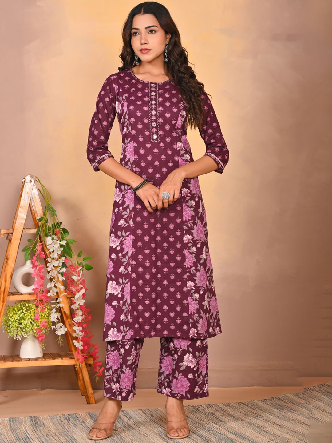 Neemiya Floral Printed Pure Cotton Straight Kurta with Trousers & Dupatta, Burgundy
Neemiya Floral Printed Pure Cotton Straight Kurta with Trousers & Dupatta, Burgundy