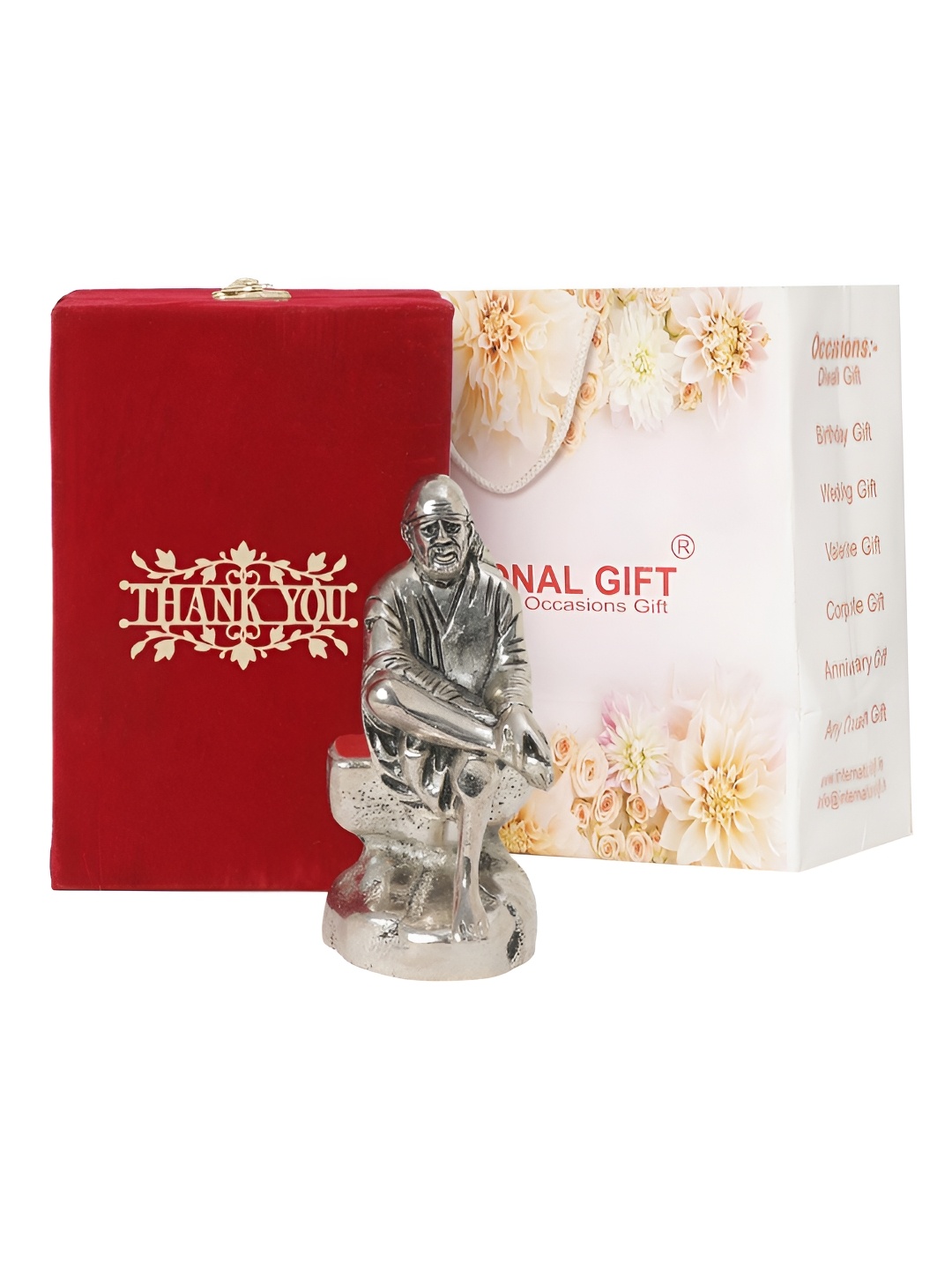 INTERNATIONAL GIFT Silver-Toned Religious Sai Baba Idol With Velvet Box & Thank You Tag
INTERNATIONAL GIFT Silver-Toned Religious Sai Baba Idol With Velvet Box & Thank You Tag