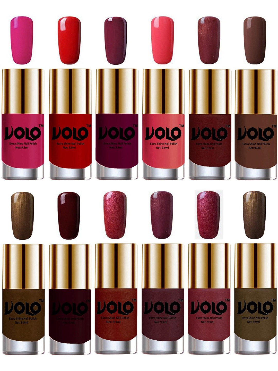 VOLO Set Of 12 Extra Shine Vibrant Shades Combo Nail Polish- 9.9ml Each- No-205, Pink
VOLO Set Of 12 Extra Shine Vibrant Shades Combo Nail Polish- 9.9ml Each- No-205, Pink