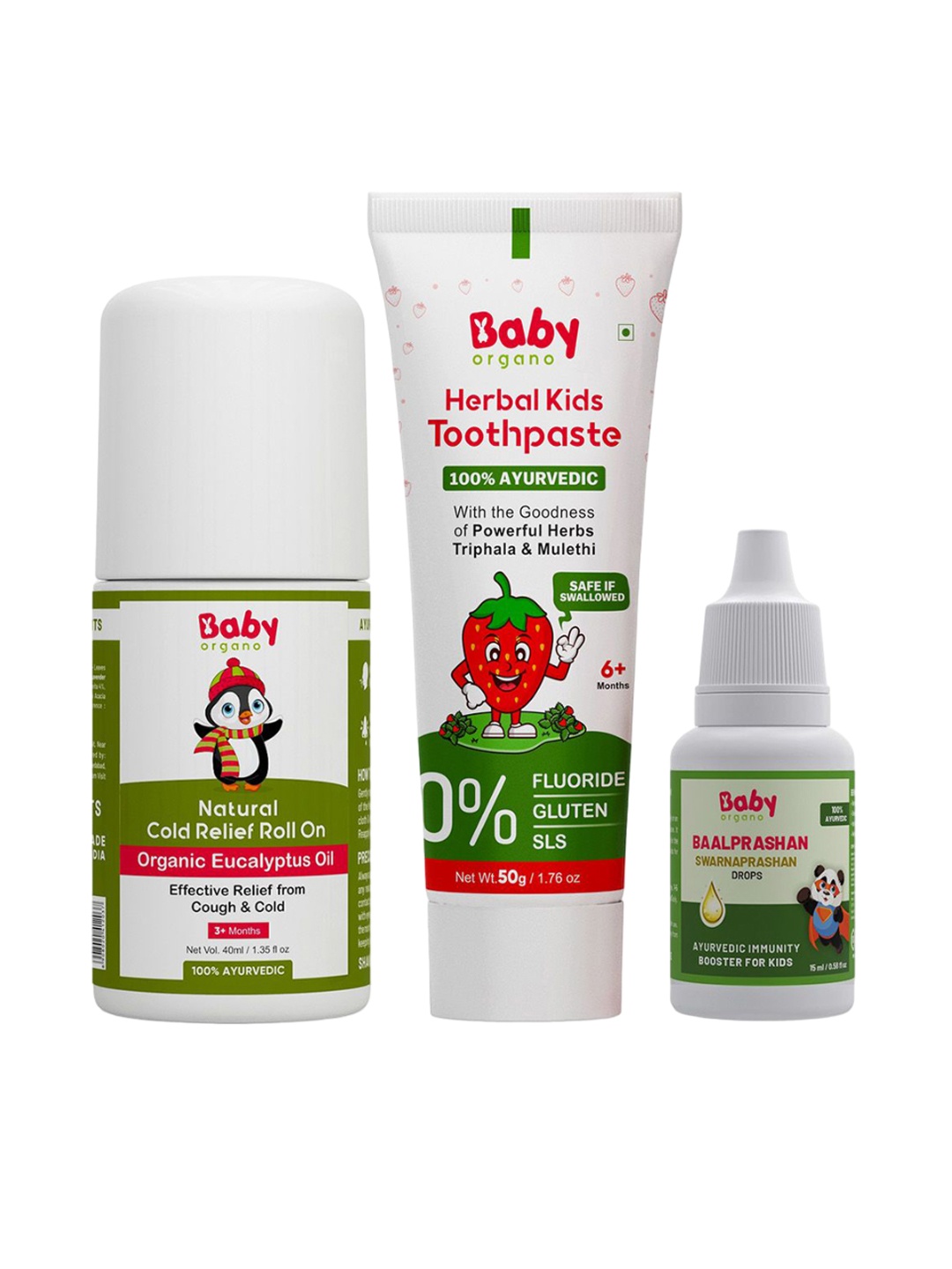 BABYORGANO Baal Prashan Swarnaprashan 5ml & Cold Relief Roll On -40ml & Toothpaste-50g, Green
BABYORGANO Baal Prashan Swarnaprashan 5ml & Cold Relief Roll On -40ml & Toothpaste-50g, Green