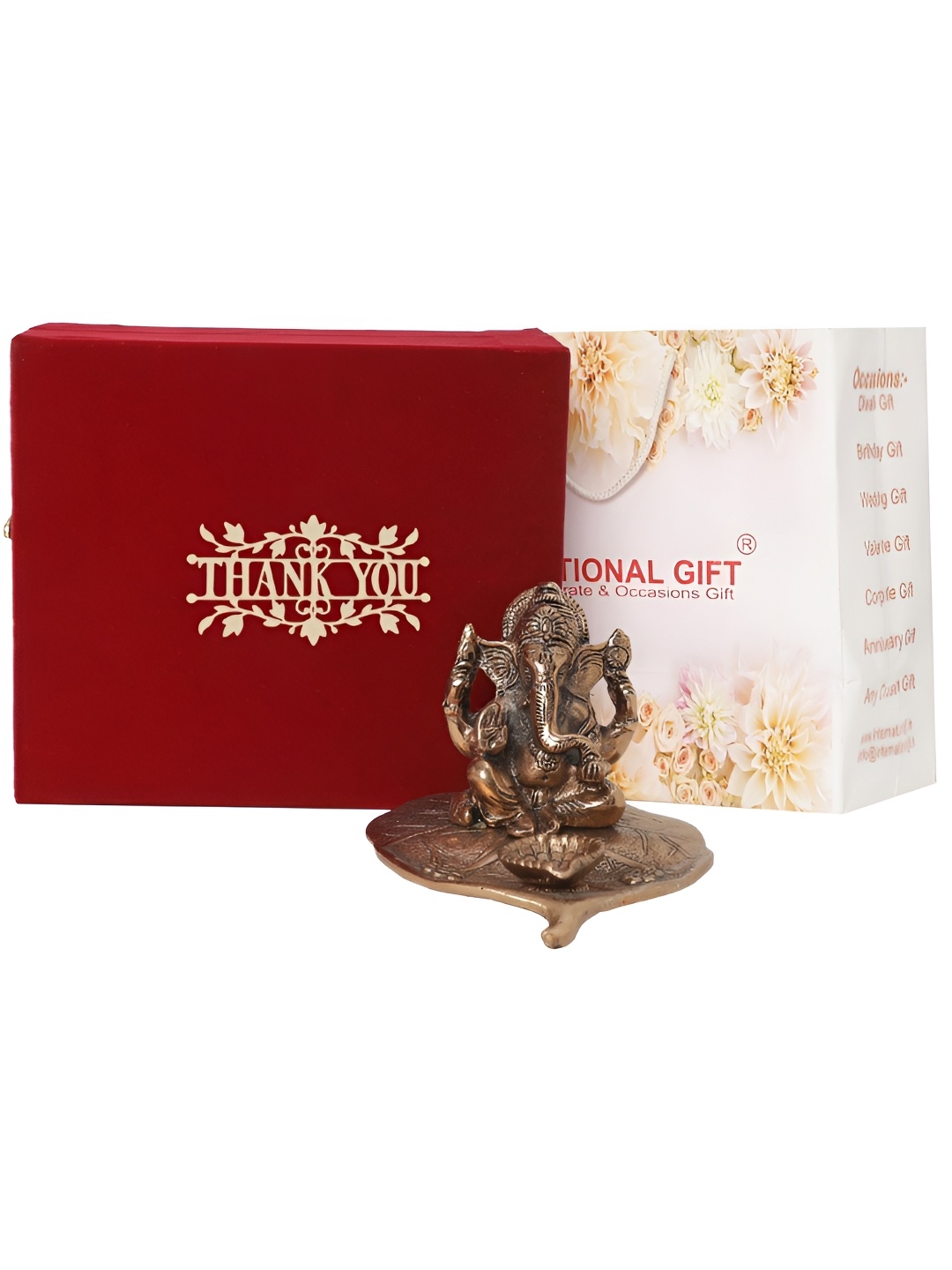 INTERNATIONAL GIFT Copper-Toned Patta Ganesh Idol with Thank You Tag & Velvet Box
INTERNATIONAL GIFT Copper-Toned Patta Ganesh Idol with Thank You Tag & Velvet Box