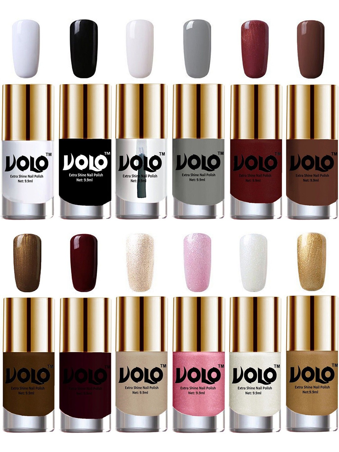 VOLO Set of 12 Luxury Super Shine Vibrant Shades Nail Polish-9ml Each-Combo No-351, Multi
VOLO Set of 12 Luxury Super Shine Vibrant Shades Nail Polish-9ml Each-Combo No-351, Multi
