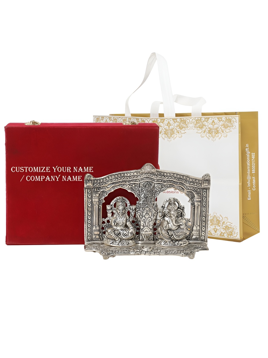 INTERNATIONAL GIFT Silver-Toned Religious Laxmi Ganesh With Velvet Box Customizable Tag
INTERNATIONAL GIFT Silver-Toned Religious Laxmi Ganesh With Velvet Box Customizable Tag