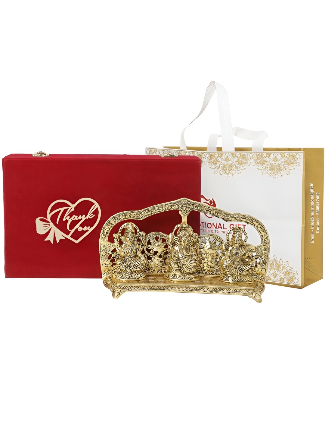 INTERNATIONAL GIFT Gold-Toned Lakshmi Ganesh Saraswati Idol & Thank You Tag & Velvet Box
INTERNATIONAL GIFT Gold-Toned Lakshmi Ganesh Saraswati Idol & Thank You Tag & Velvet Box