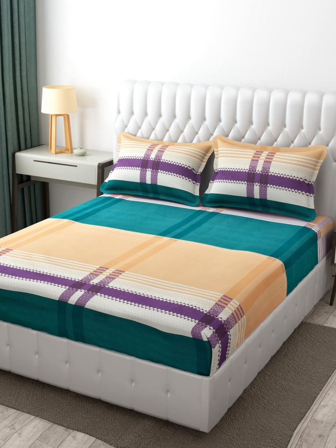 Banchmark Home Furnishings Green & Peach Cotton 300 TC King Bedsheet with 2 Pillow Covers
Banchmark Home Furnishings Green & Peach Cotton 300 TC King Bedsheet with 2 Pillow Covers