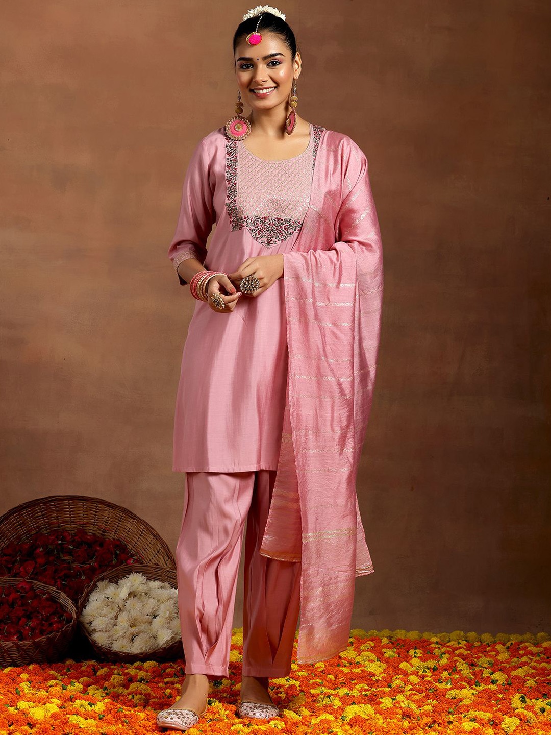 Libas Ethnic Motifs Yoke Design Sequinned Straight Kurta With Trouser & Dupatta, Pink
Libas Ethnic Motifs Yoke Design Sequinned Straight Kurta With Trouser & Dupatta, Pink