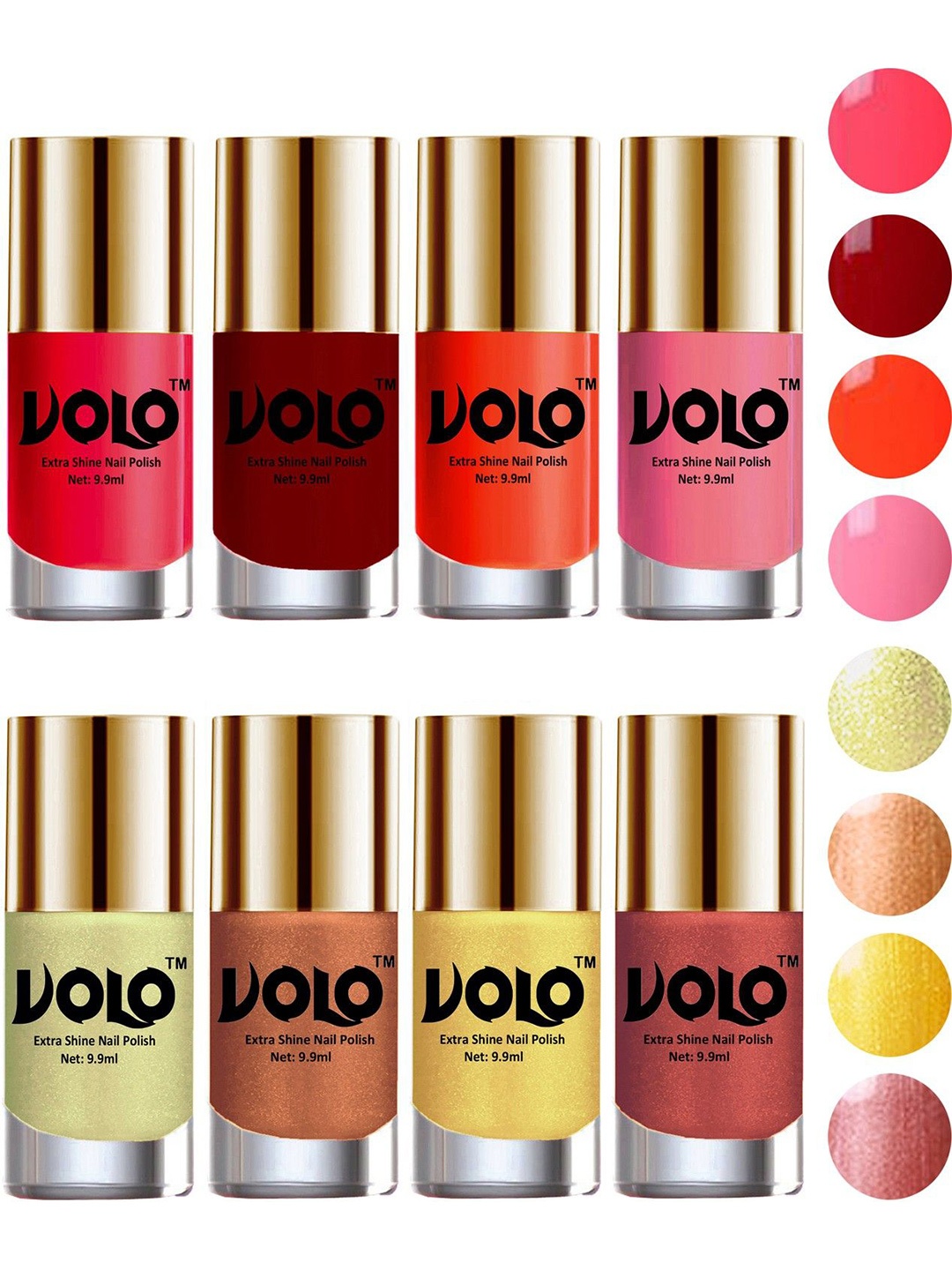VOLO Set Of 8 High-Shine Long Lasting Professional Nail Polish - 9.9 ml Each - Combo-No-77, Coral
VOLO Set Of 8 High-Shine Long Lasting Professional Nail Polish - 9.9 ml Each - Combo-No-77, Coral
