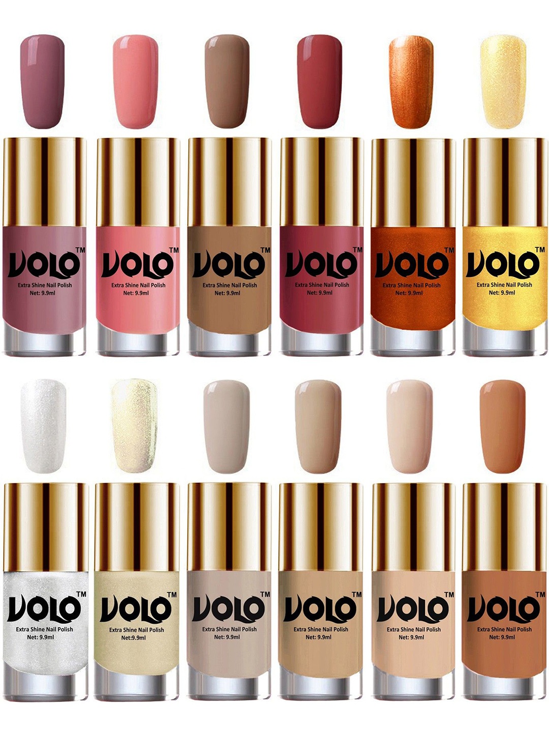 VOLO Set of 12 Luxury Super Shine Vibrant Shades Nail Polish-9ml Each-Combo No-218, Multi
VOLO Set of 12 Luxury Super Shine Vibrant Shades Nail Polish-9ml Each-Combo No-218, Multi