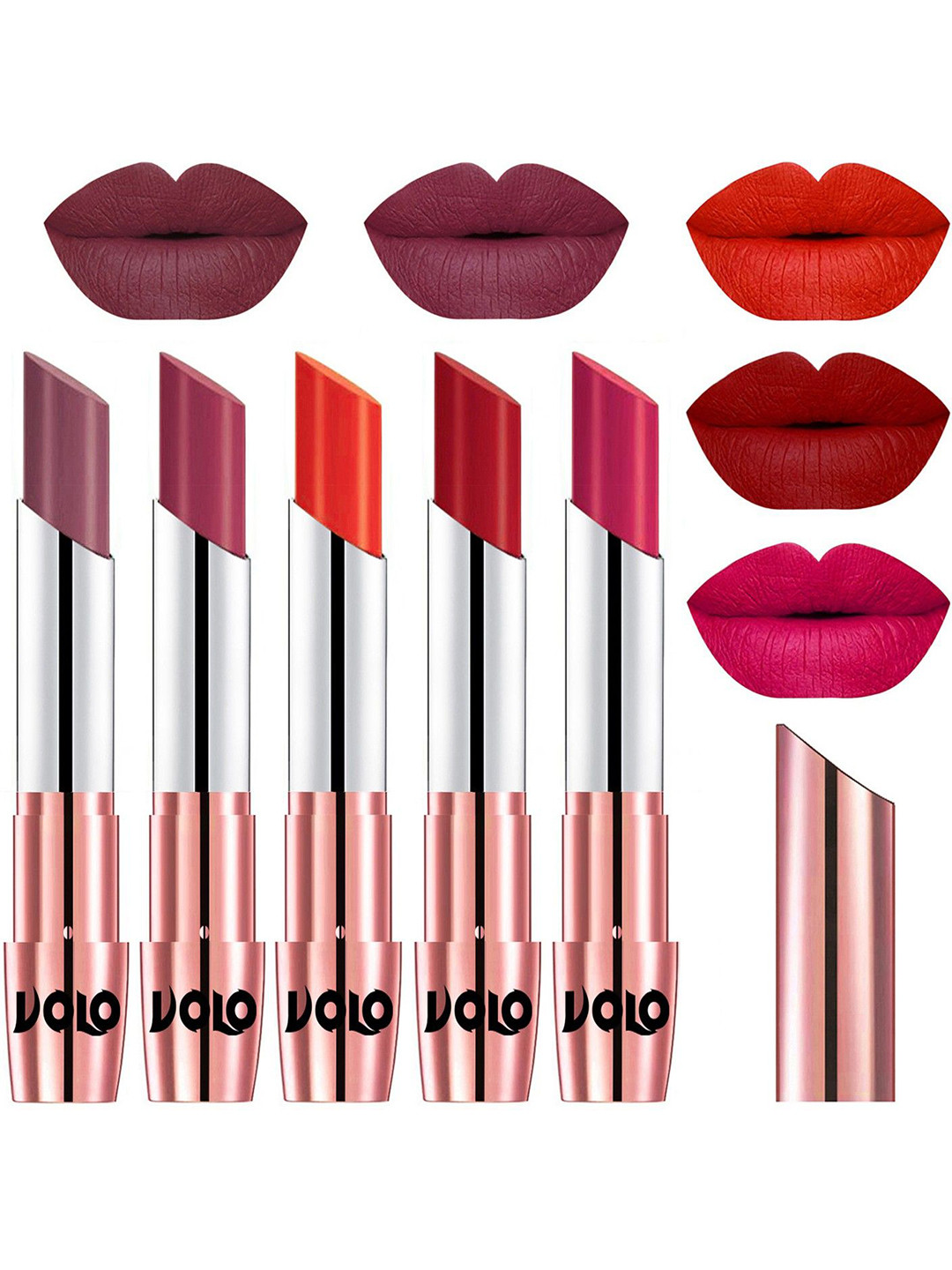 VOLO Set Of 5 Creme Matte Lipsticks -Plum -Rose Pink -Coral-Tomato Red-Passion Pink
VOLO Set Of 5 Creme Matte Lipsticks -Plum -Rose Pink -Coral-Tomato Red-Passion Pink