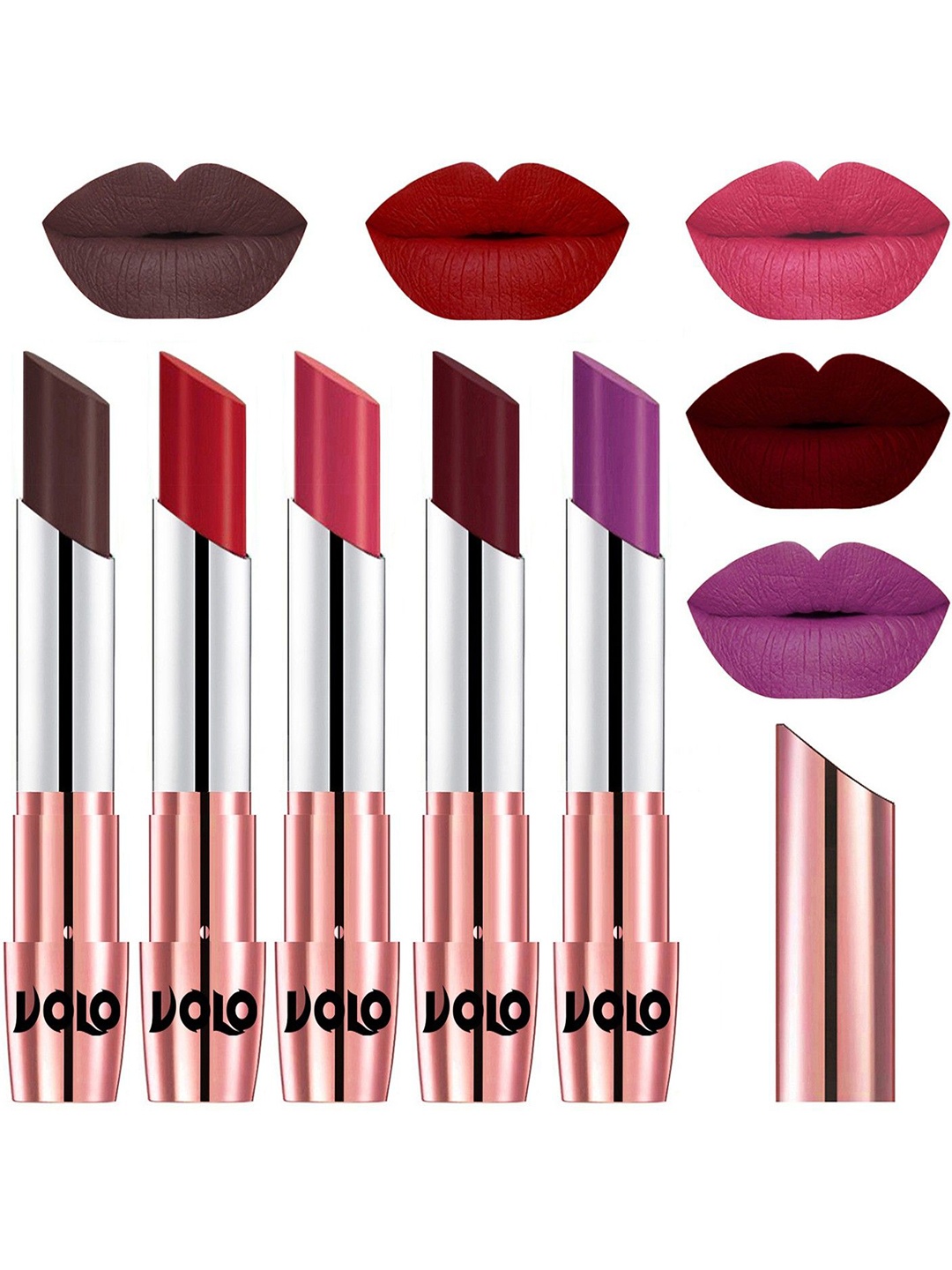 VOLO Set Of 5 Creme Matte Lipsticks-Chocolate 35-Tomato Red 40-Pink 41-Maroon 42-Purple 48
VOLO Set Of 5 Creme Matte Lipsticks-Chocolate 35-Tomato Red 40-Pink 41-Maroon 42-Purple 48