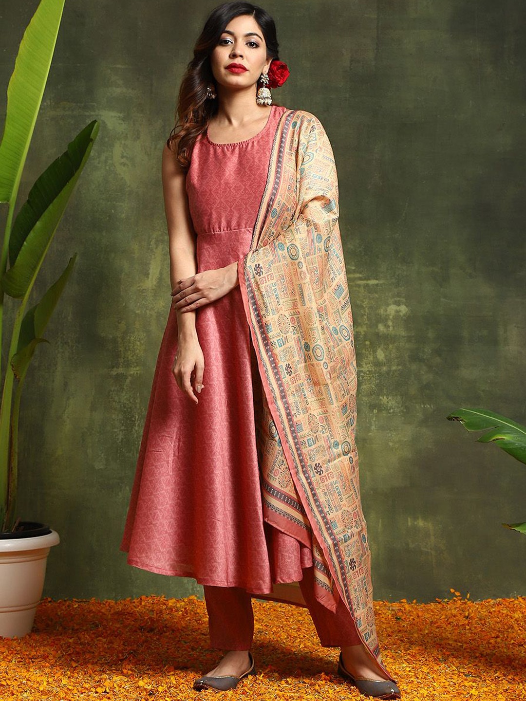 AKS Couture Ethnic Motifs Printed Empire Anarkali Kurta with Trousers & Dupatta, Nude
AKS Couture Ethnic Motifs Printed Empire Anarkali Kurta with Trousers & Dupatta, Nude