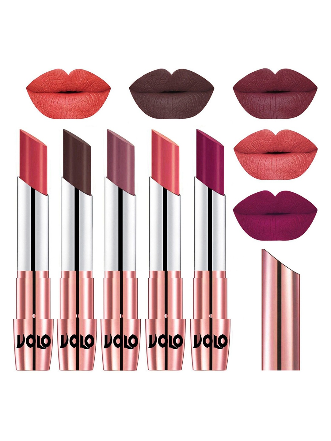 VOLO Set Of 5 Creme Matte Lipstick 3.5g Each - Peach-Chocolate-Plum-Dark Peach-Magenta
VOLO Set Of 5 Creme Matte Lipstick 3.5g Each - Peach-Chocolate-Plum-Dark Peach-Magenta