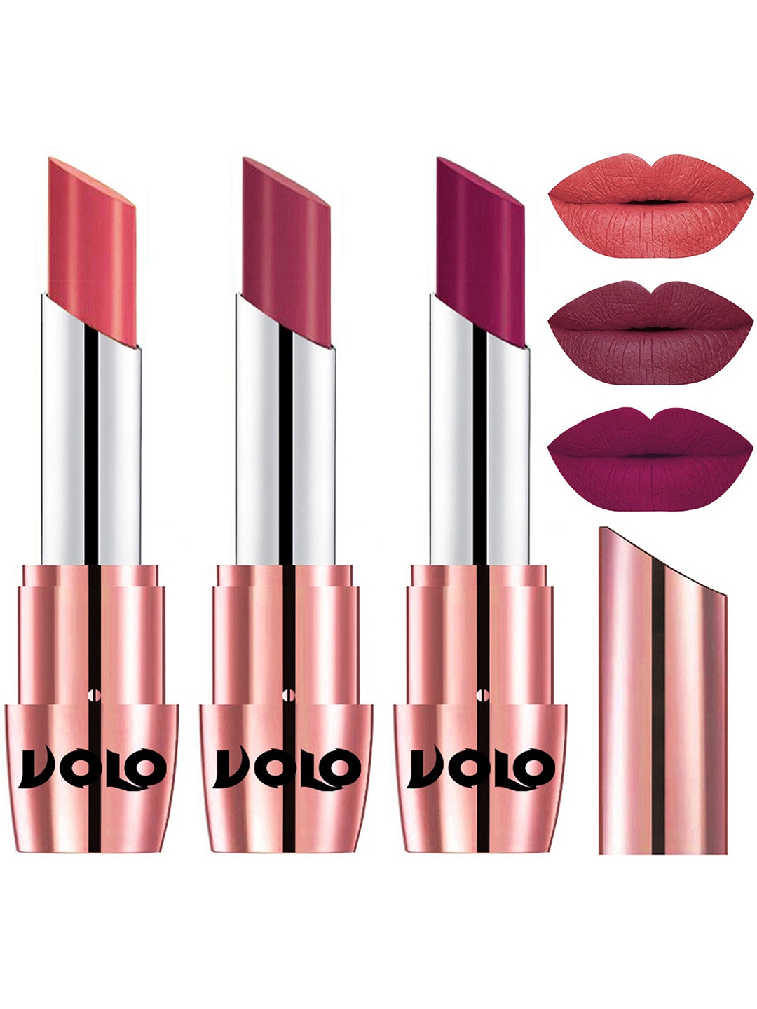 VOLO Set Of 3 Creme Matte Lipstick-3.5g-Magenta 637-Dark Peach 638- Rose Pink645, Multi
VOLO Set Of 3 Creme Matte Lipstick-3.5g-Magenta 637-Dark Peach 638- Rose Pink645, Multi