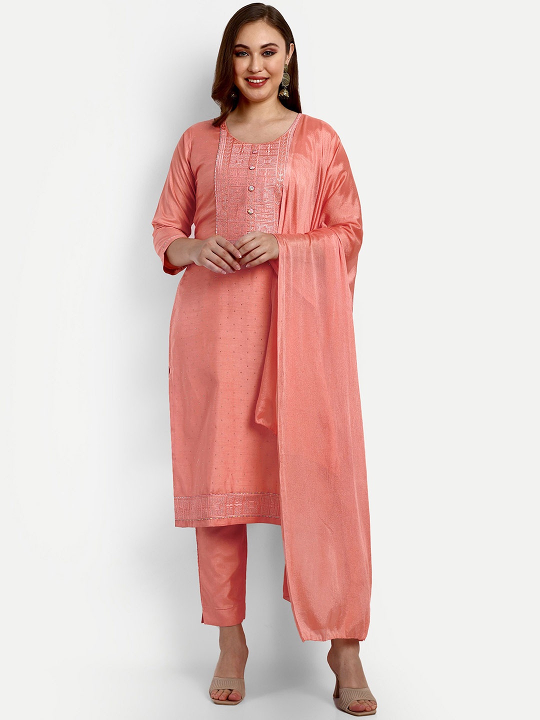 V B SONS Geometric Embroidered Beads and Stones Straight Kurta & Trousers With Dupatta, Peach
V B SONS Geometric Embroidered Beads and Stones Straight Kurta & Trousers With Dupatta, Peach