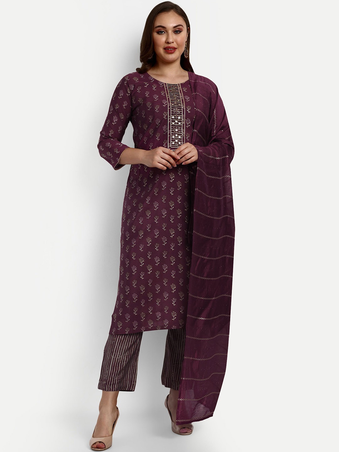 V B SONS Ethnic Motifs Embroidered Mirror Work Chanderi Silk Kurta With Trousers & Dupatta, Maroon
V B SONS Ethnic Motifs Embroidered Mirror Work Chanderi Silk Kurta With Trousers & Dupatta, Maroon