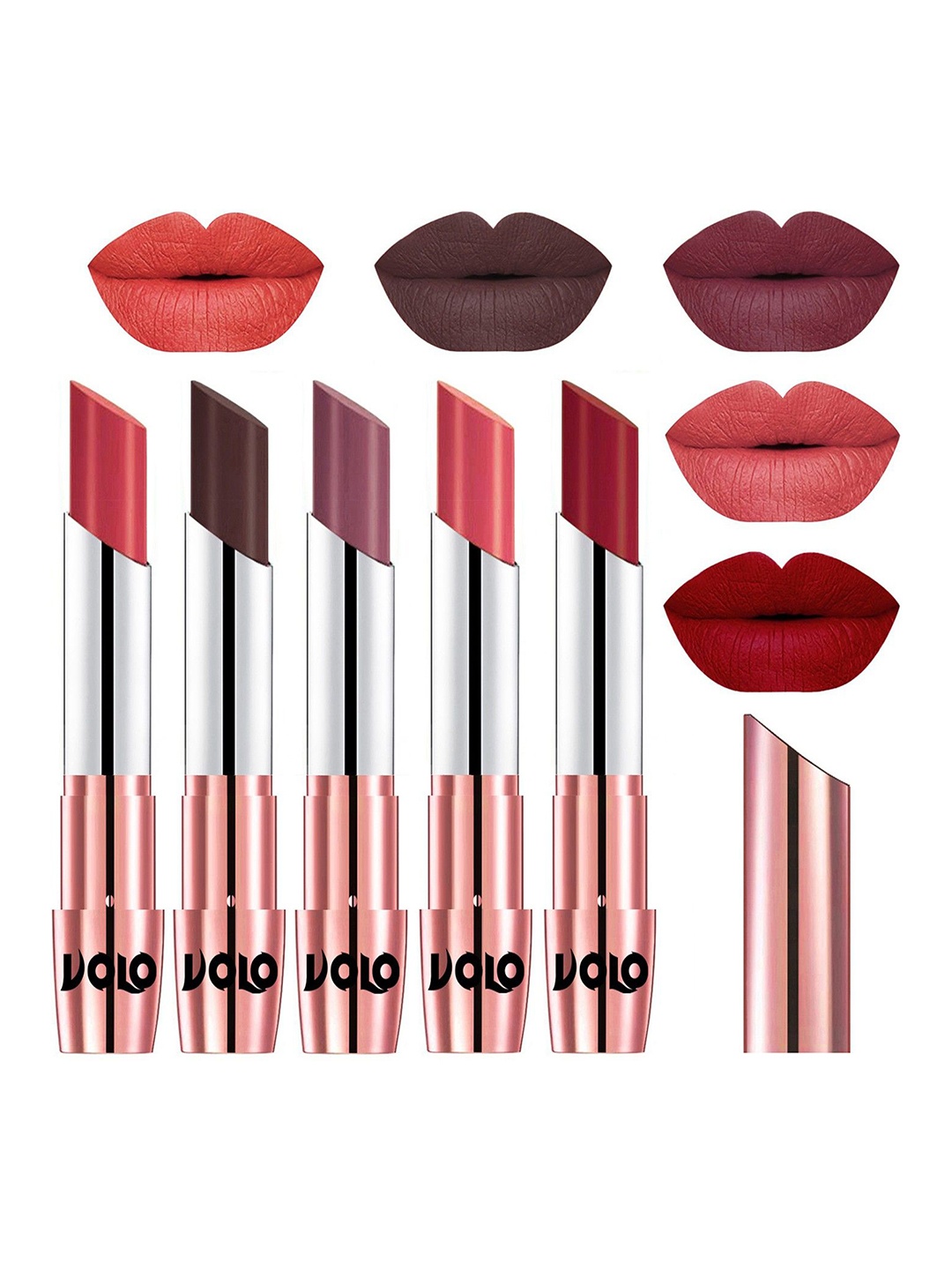 VOLO Set Of 5 Creme Matte Lipstick-3.5 g Each-Peach, Chocolate, Plum, Dark Peach, Red
VOLO Set Of 5 Creme Matte Lipstick-3.5 g Each-Peach, Chocolate, Plum, Dark Peach, Red