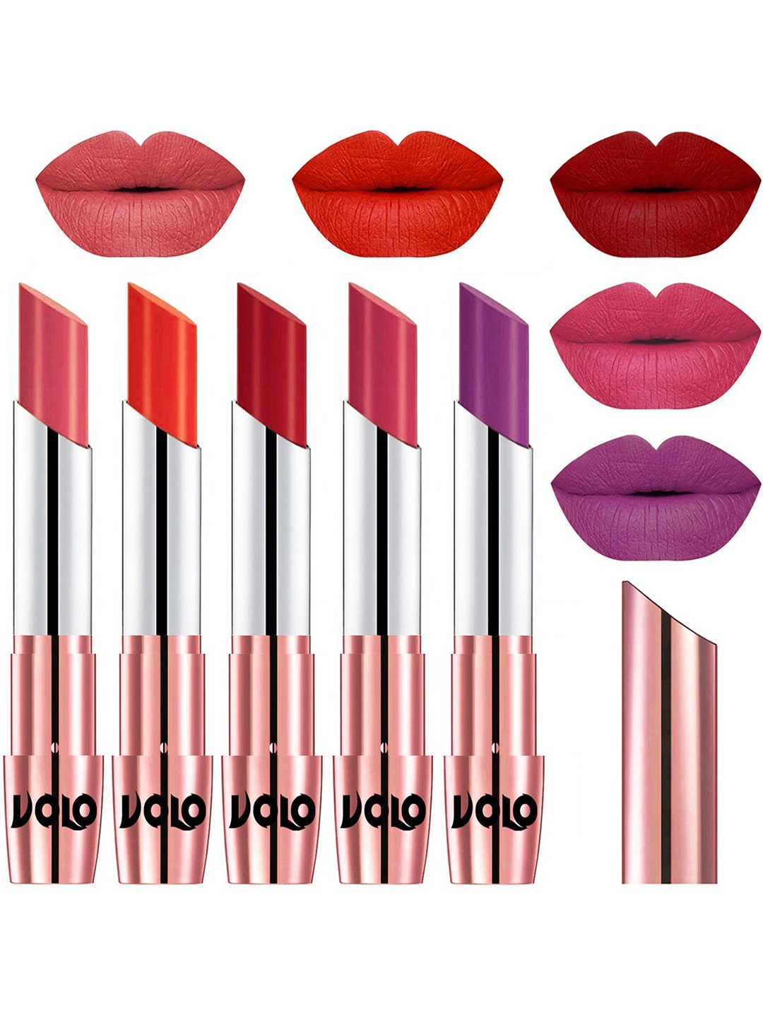 VOLO Set Of 5 Creme Matte Lipstick-Dark Peach 37-Coral 39-Tomato Red 40-Pink 41-Purple 48
VOLO Set Of 5 Creme Matte Lipstick-Dark Peach 37-Coral 39-Tomato Red 40-Pink 41-Purple 48