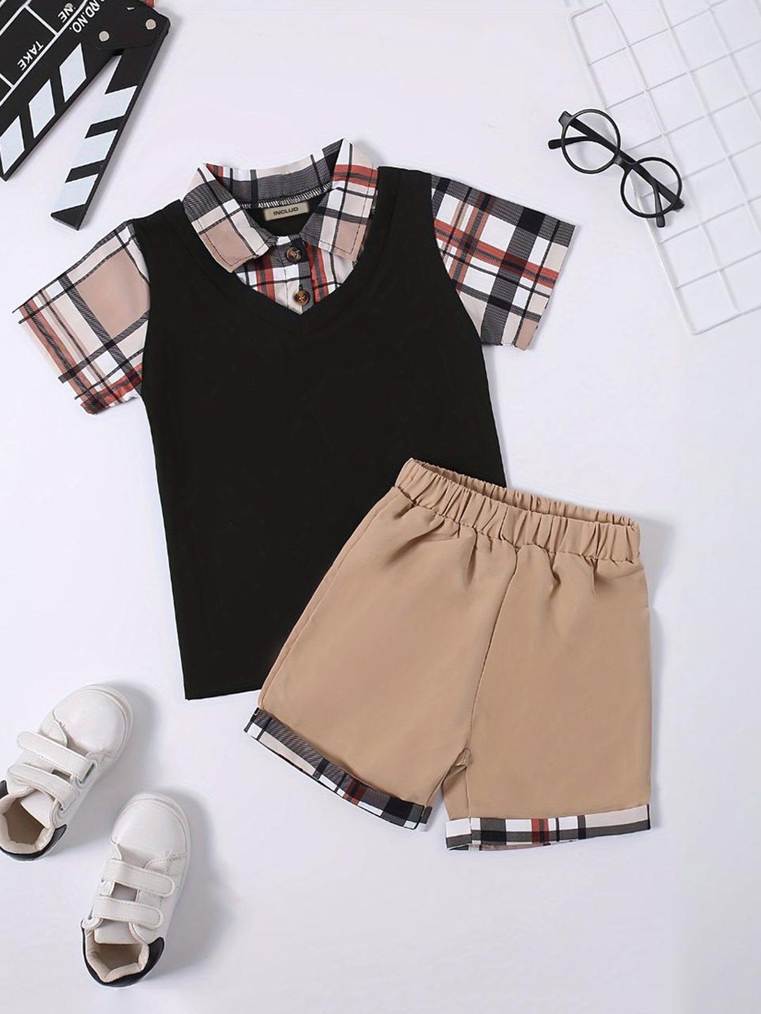 INCLUD Boys Checked Shirt Collar Neck Short Sleeves Cotton Blend Shirt With Shorts, Black
INCLUD Boys Checked Shirt Collar Neck Short Sleeves Cotton Blend Shirt With Shorts, Black
