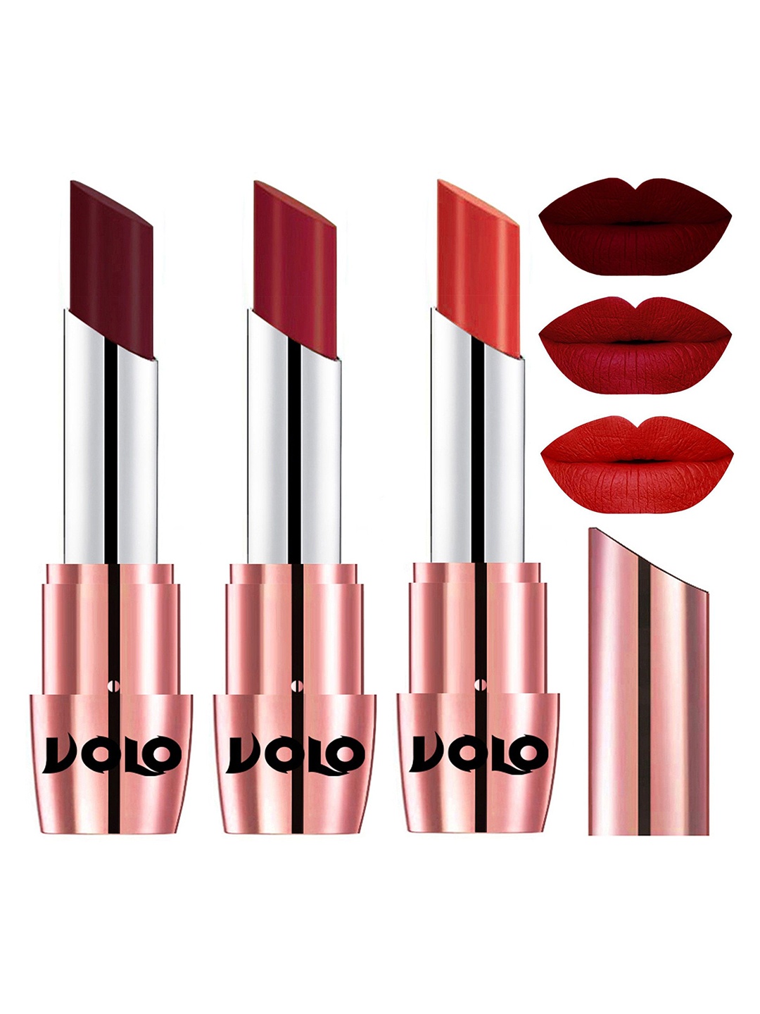 VOLO Set Of 3 Creme Matte Lipsticks 3.5 g Each - Red 642-Maroon 643-Orange 649
VOLO Set Of 3 Creme Matte Lipsticks 3.5 g Each - Red 642-Maroon 643-Orange 649