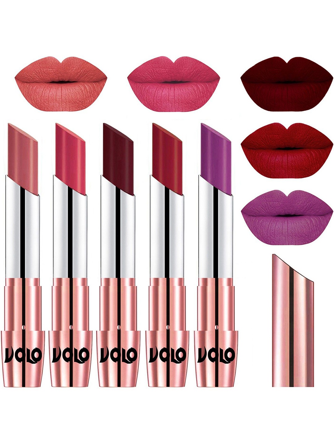 VOLO Set Of 5 Creme Matte Lipstick - Light Peach 32-Pink 41-Maroon 42-Red 43-Purple 48
VOLO Set Of 5 Creme Matte Lipstick - Light Peach 32-Pink 41-Maroon 42-Red 43-Purple 48