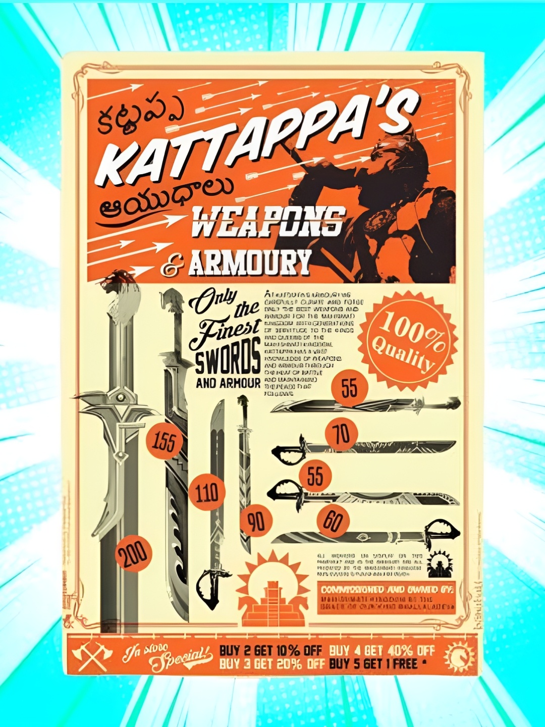 Entertainment Store Orange Colored & White Kattappa Weapons Printed Wall Posters
Entertainment Store Orange Colored & White Kattappa Weapons Printed Wall Posters