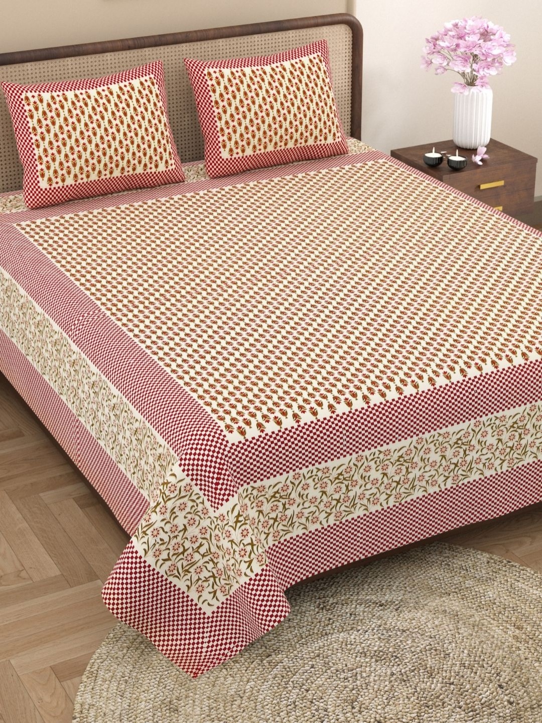 The Craft Monk Maroon & Green Floral Printed 240TC Cotton King Bedsheet & 2 Pillow Cover
The Craft Monk Maroon & Green Floral Printed 240TC Cotton King Bedsheet & 2 Pillow Cover