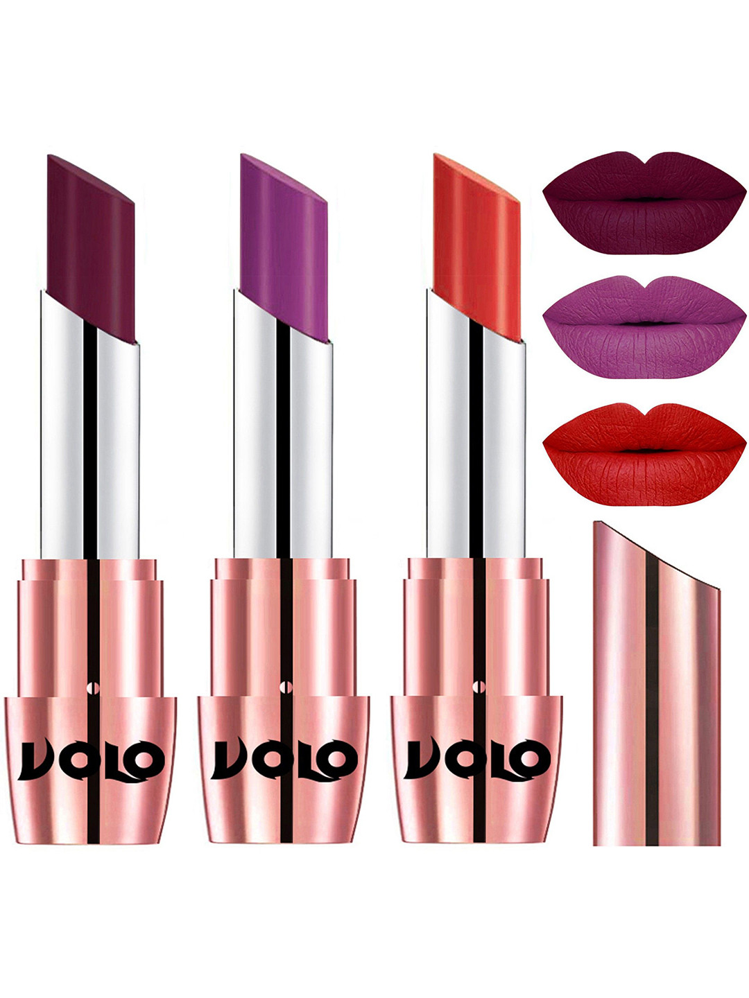 VOLO Set Of 3 Creme Matte Lipstick-3.5g-Purple647-Orange648-Wine649, Multi 
VOLO Set Of 3 Creme Matte Lipstick-3.5g-Purple647-Orange648-Wine649, Multi