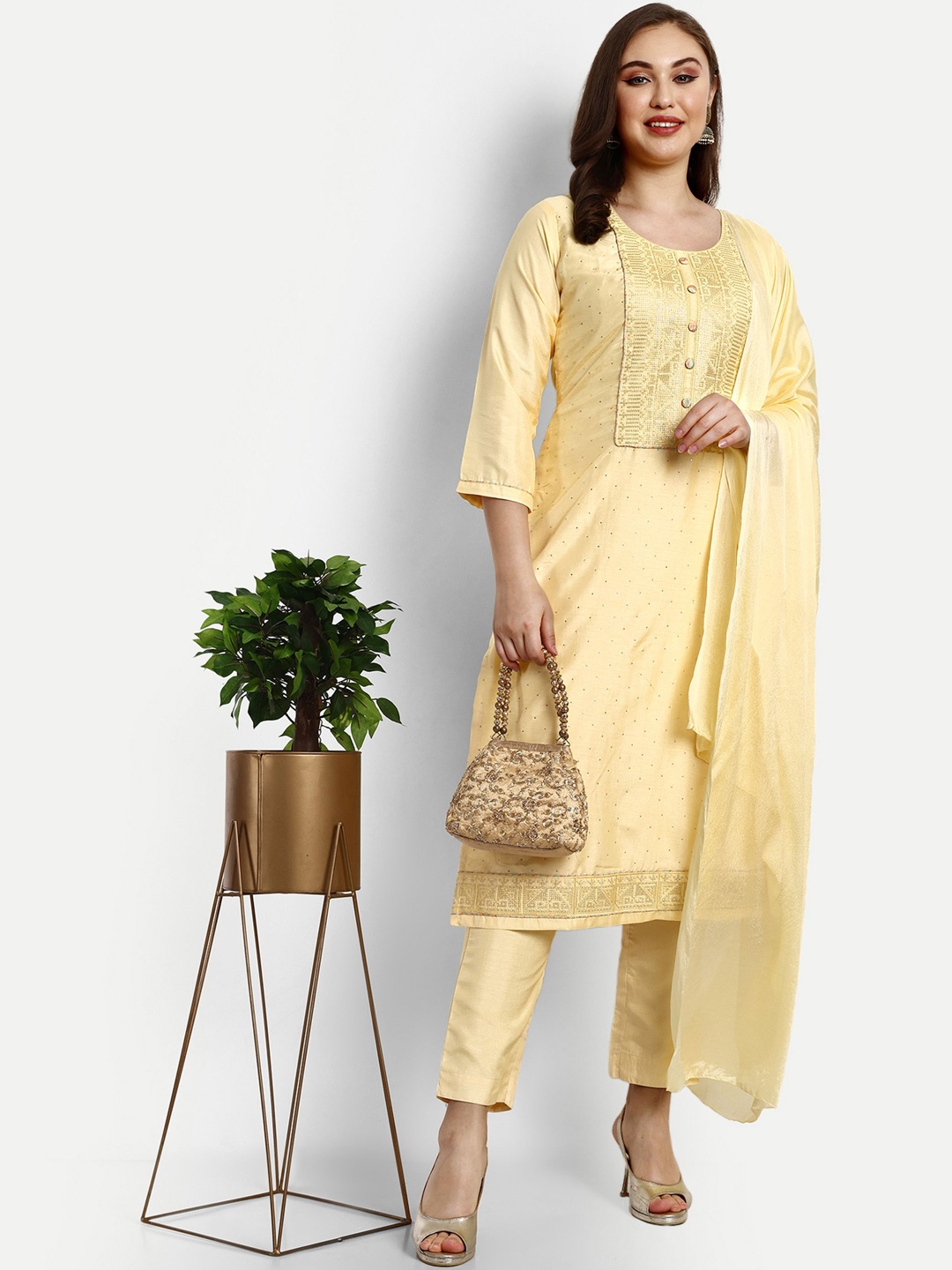 V B SONS Geometric Embroidered Beads and Stones Straight Kurta & Trousers With Dupatta, Yellow
V B SONS Geometric Embroidered Beads and Stones Straight Kurta & Trousers With Dupatta, Yellow