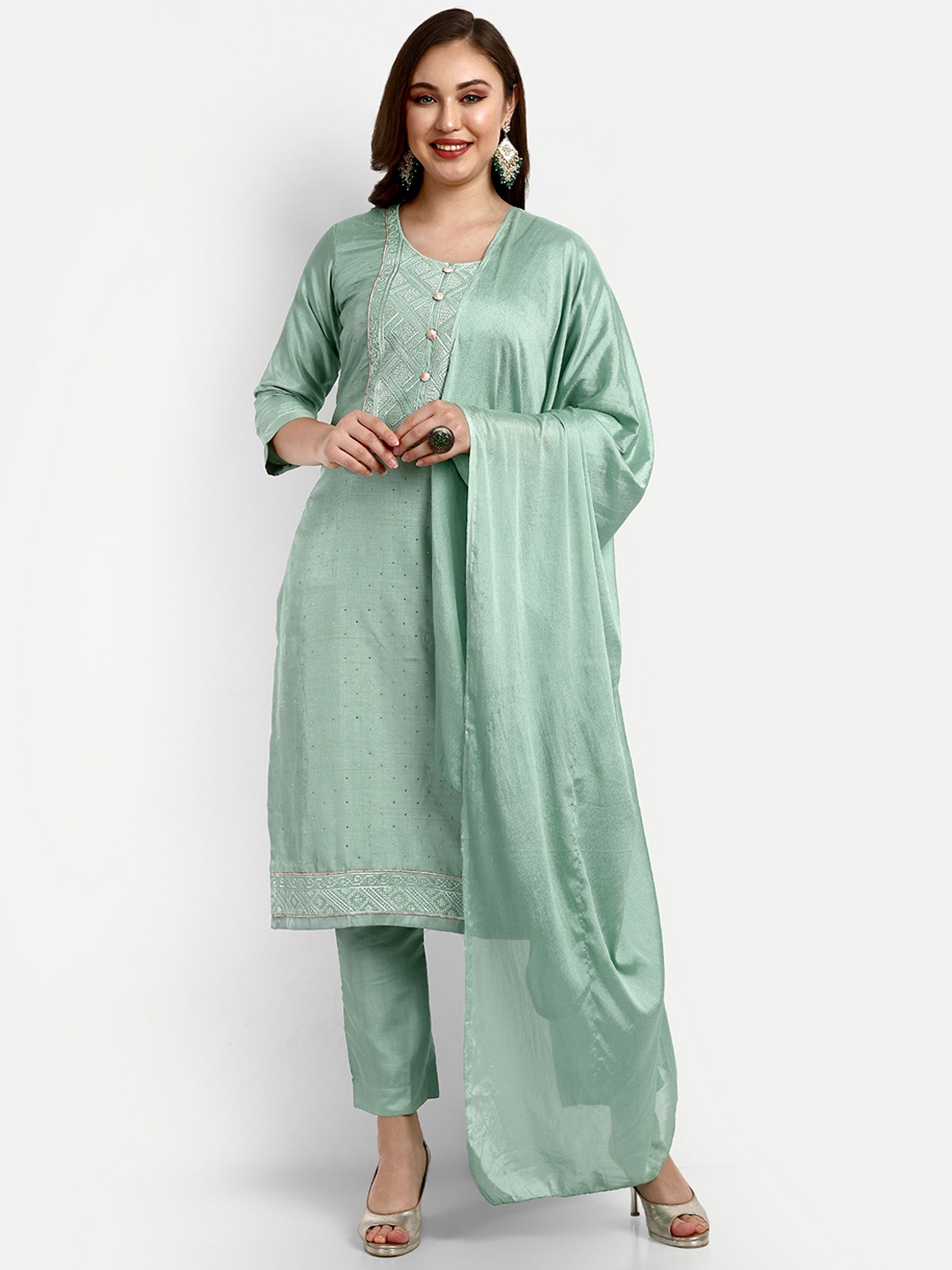 V B SONS Geometric Embroidered Beads and Stones Straight Kurta & Trousers With Dupatta, Sea green
V B SONS Geometric Embroidered Beads and Stones Straight Kurta & Trousers With Dupatta, Sea green