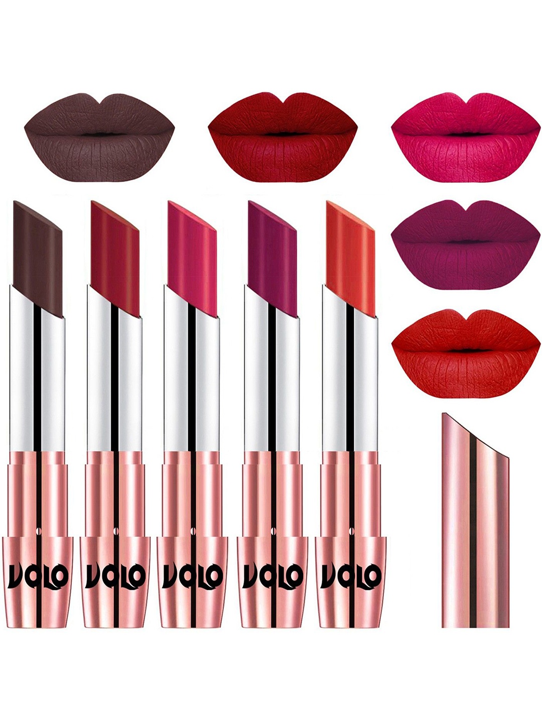 VOLO Set Of 5 Creme Matte Lipstick- Chocolate 35-Red 43-Passion Pink44- Magenta45-Orange49
VOLO Set Of 5 Creme Matte Lipstick- Chocolate 35-Red 43-Passion Pink44- Magenta45-Orange49
