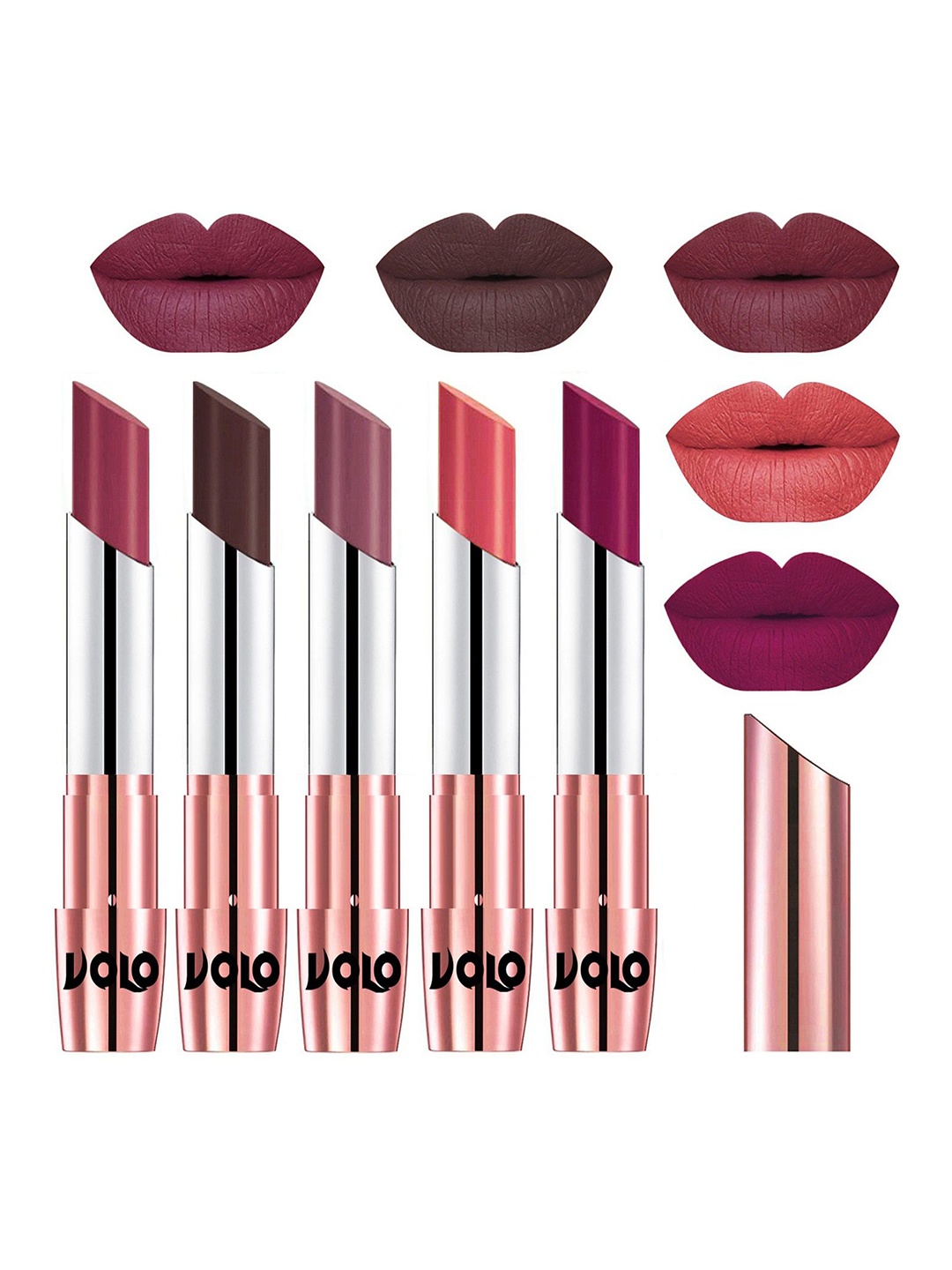 VOLO Set Of 5 Creme Matte Lipstick-Cherry 31-Chocolate 35-Plum 36-Dark Peach 37-Magenta 45, Red
VOLO Set Of 5 Creme Matte Lipstick-Cherry 31-Chocolate 35-Plum 36-Dark Peach 37-Magenta 45, Red