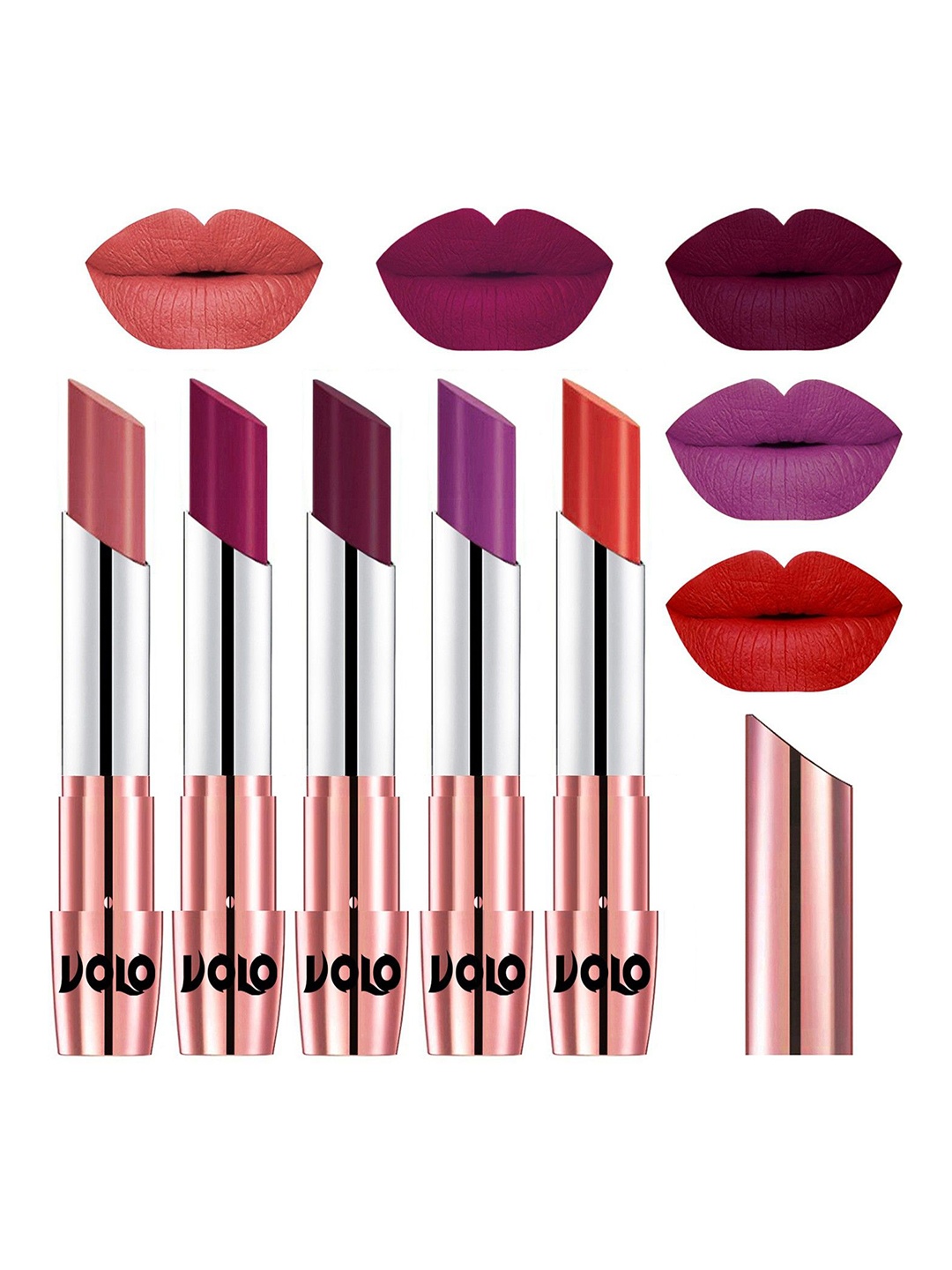 VOLO Set Of 5 Creme Matte Lipstick-3.5g Each-Light Peach-Magenta-Wine-Purple-Orange, Multi
VOLO Set Of 5 Creme Matte Lipstick-3.5g Each-Light Peach-Magenta-Wine-Purple-Orange, Multi