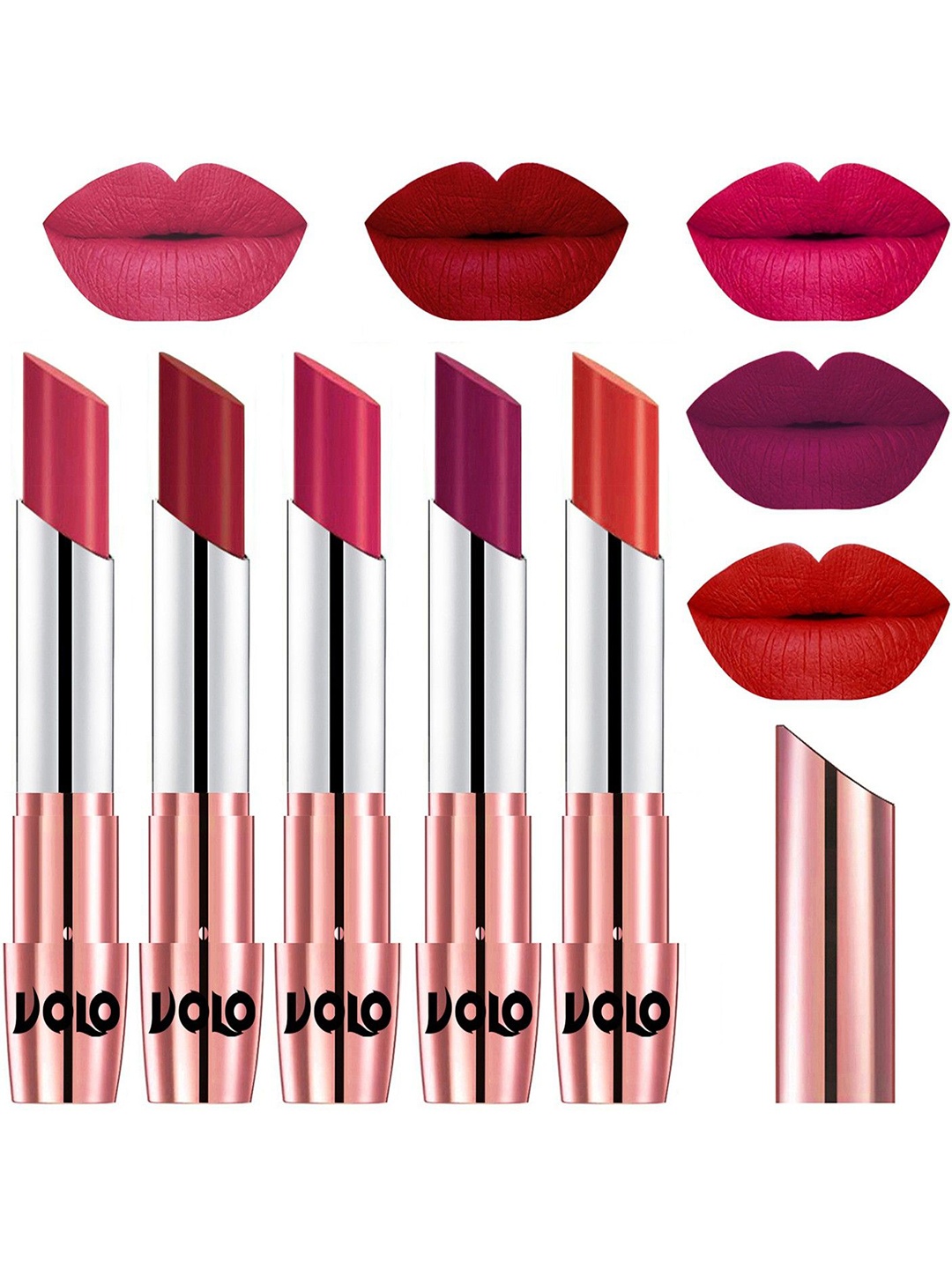 VOLO Set Of 5 Creme Matte Lipsticks - Pink 41-Red 43-Passion Pink 44-Magenta 45-Orange 49
VOLO Set Of 5 Creme Matte Lipsticks - Pink 41-Red 43-Passion Pink 44-Magenta 45-Orange 49